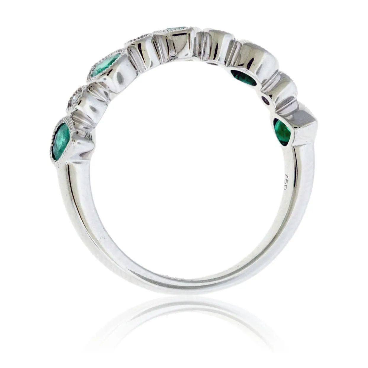 Pear Green Emerald and Diamond Milgrain Band