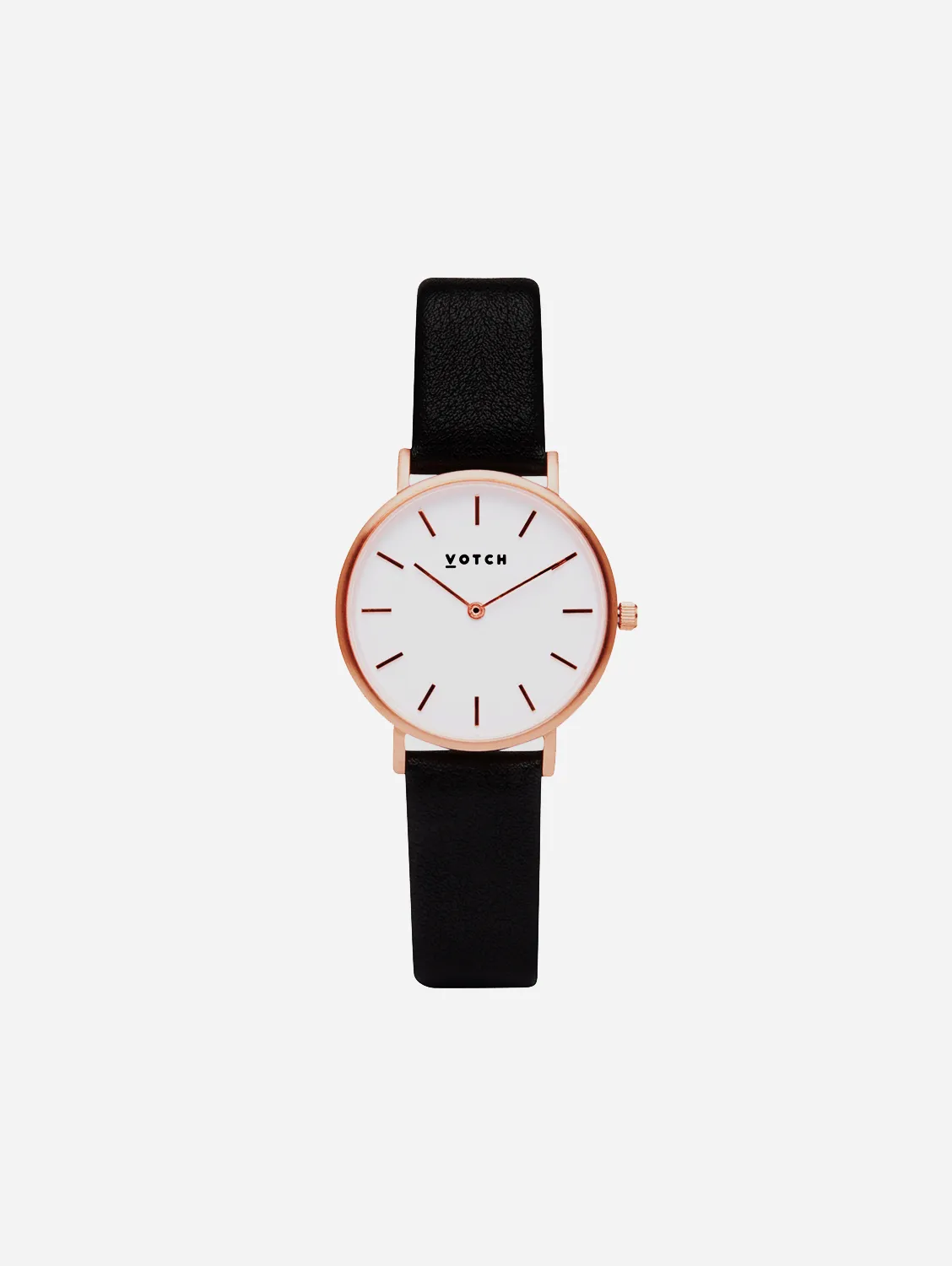Petite Watch with Rose Gold & White Dial | Black Vegan Leather Strap