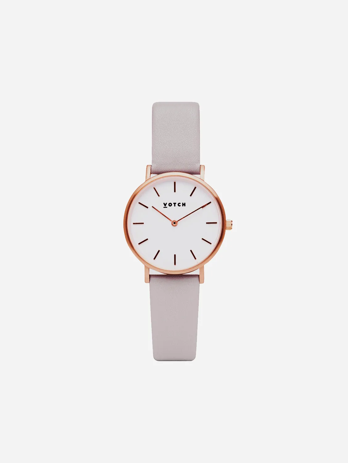 Petite Watch with Rose Gold & White Dial | Light Grey Vegan Leather Strap