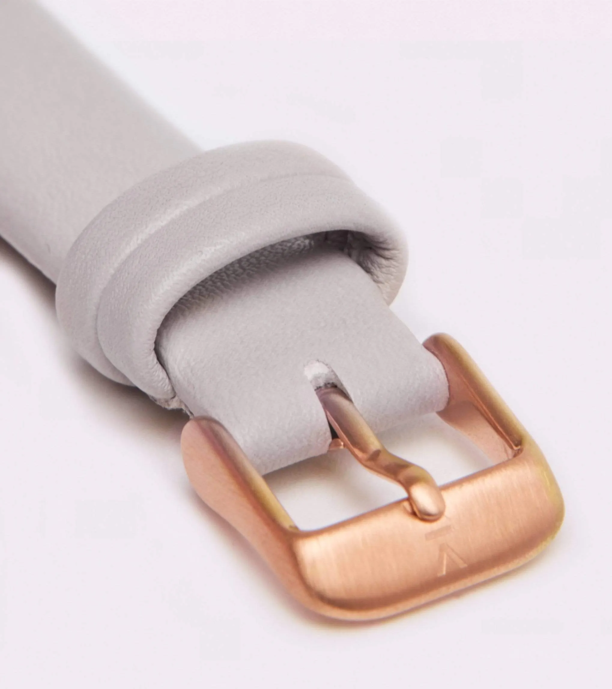 Petite Watch with Rose Gold & White Dial | Light Grey Vegan Leather Strap