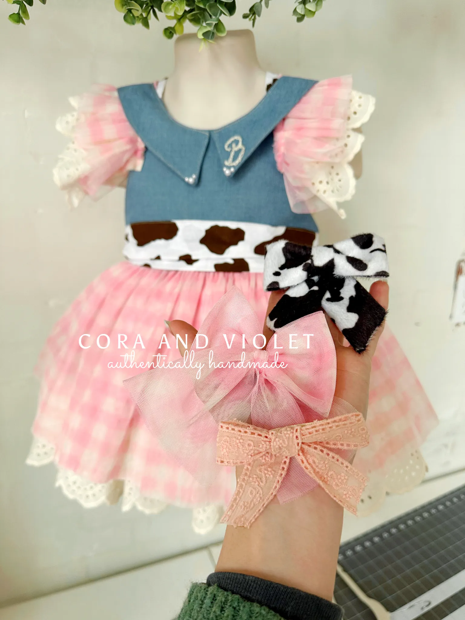 Pink Gingham hair bows
