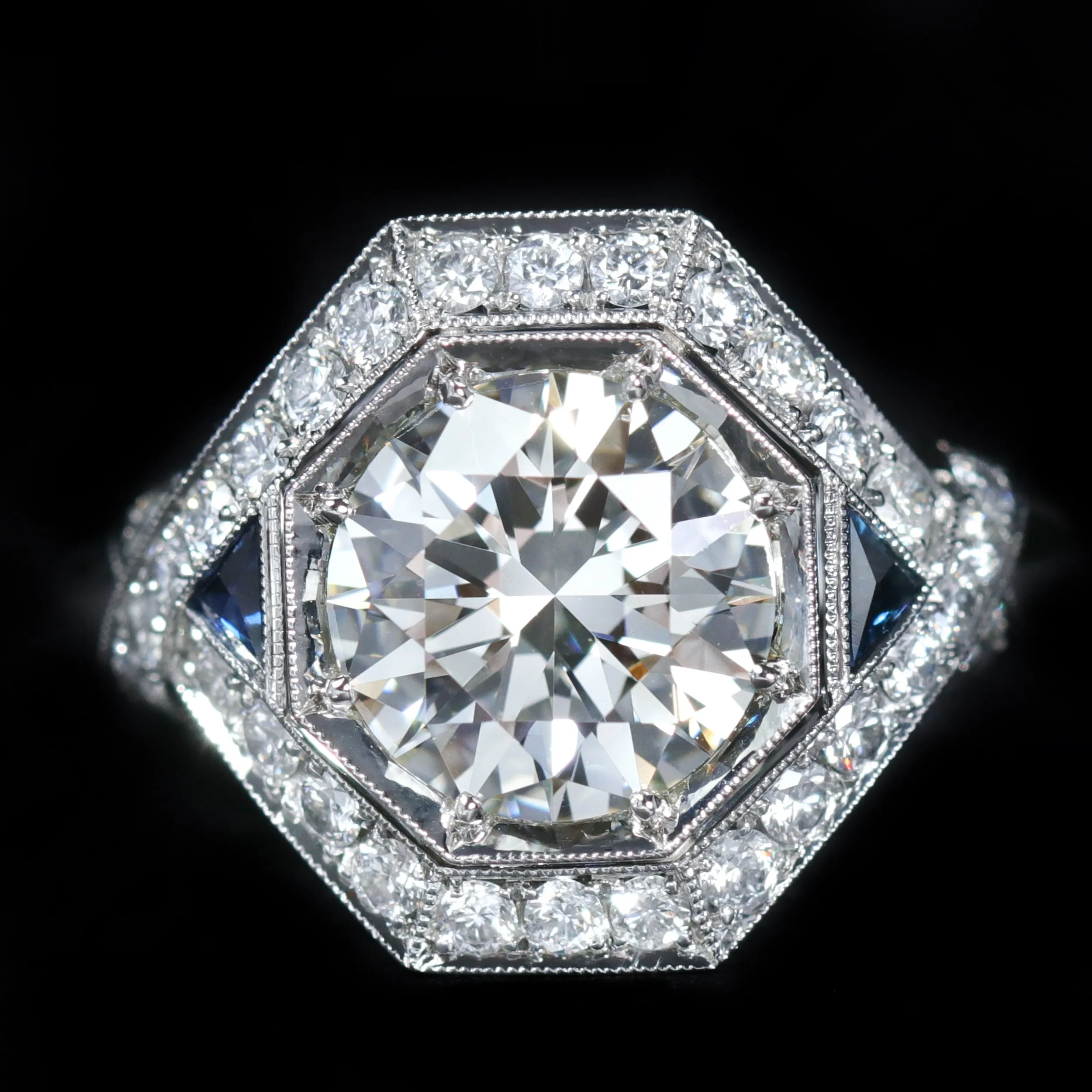 Platinum 2.00 Carat Diamond and Sapphire Engagement Ring