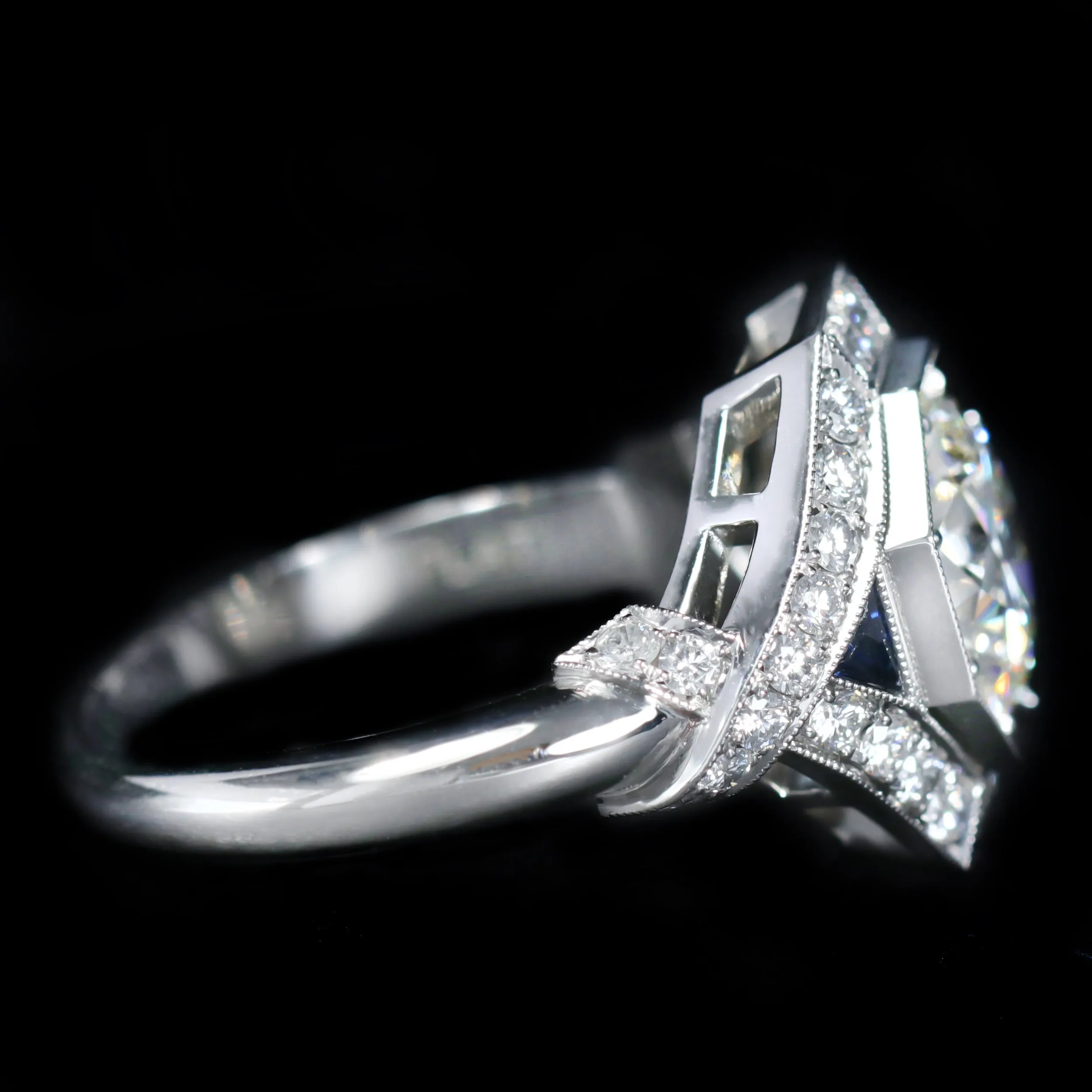 Platinum 2.00 Carat Diamond and Sapphire Engagement Ring