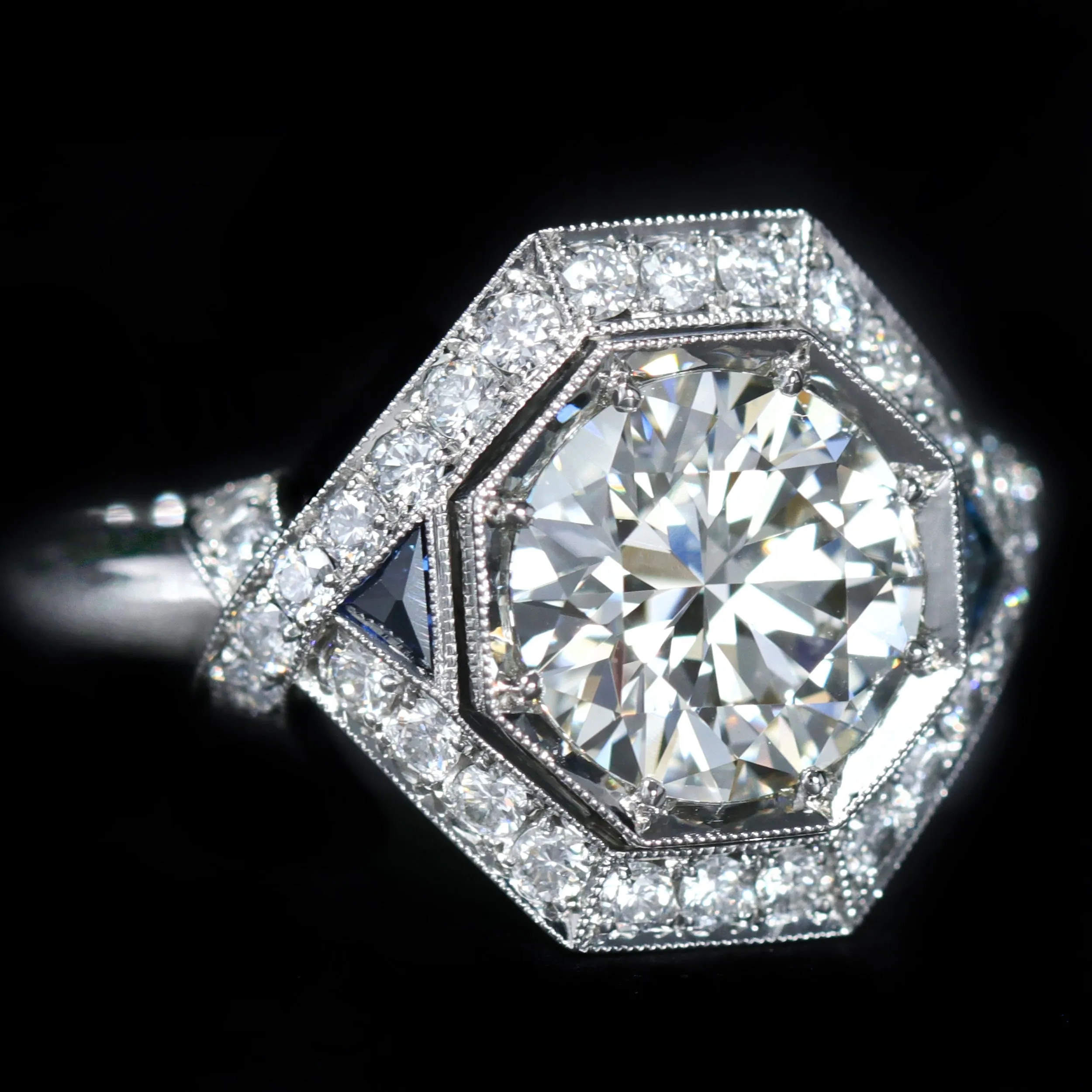 Platinum 2.00 Carat Diamond and Sapphire Engagement Ring