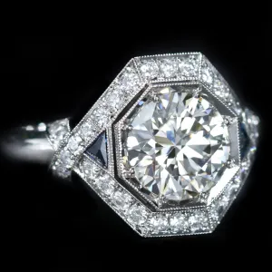 Platinum 2.00 Carat Diamond and Sapphire Engagement Ring