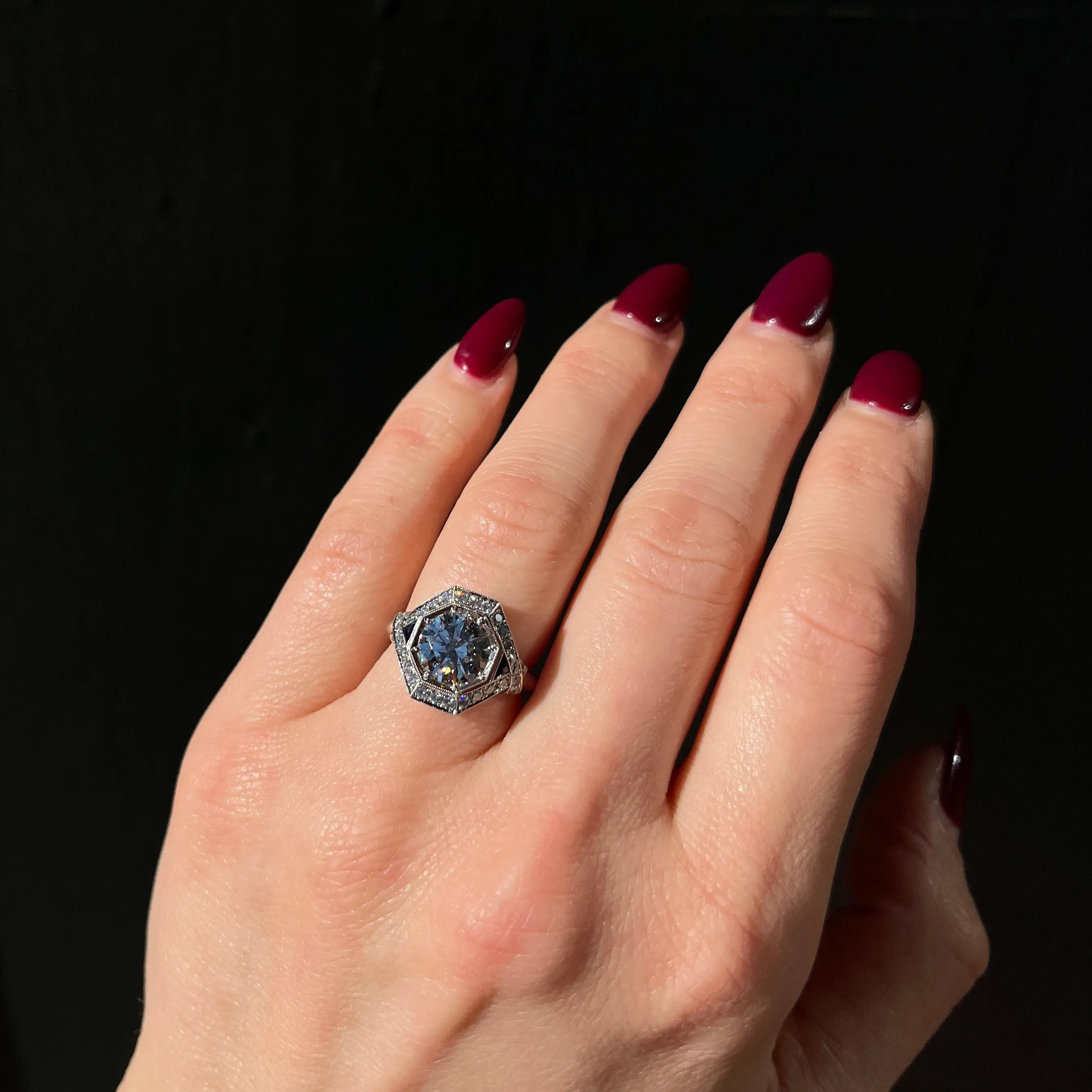 Platinum 2.00 Carat Diamond and Sapphire Engagement Ring