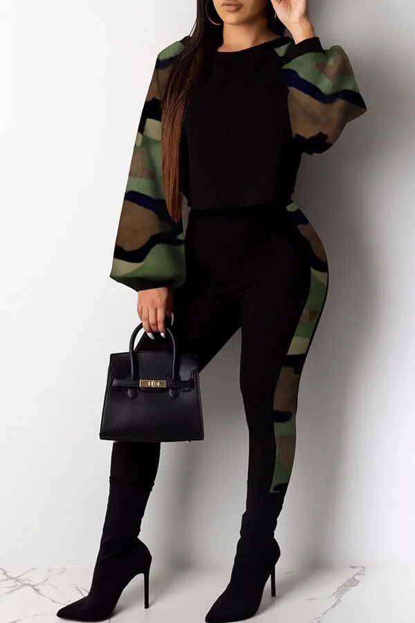 Plus   Curve Off The Shoulder Camouflage Pant Set