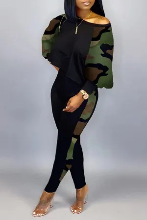 Plus   Curve Off The Shoulder Camouflage Pant Set
