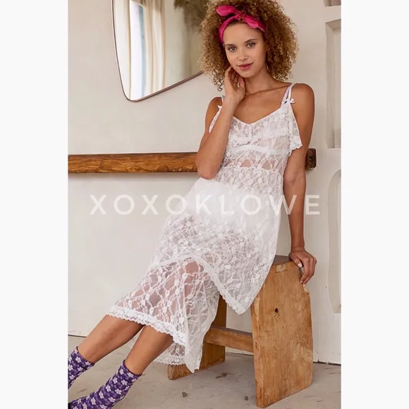 POL Intimately White Sheer Lace Tiered Slip Dress