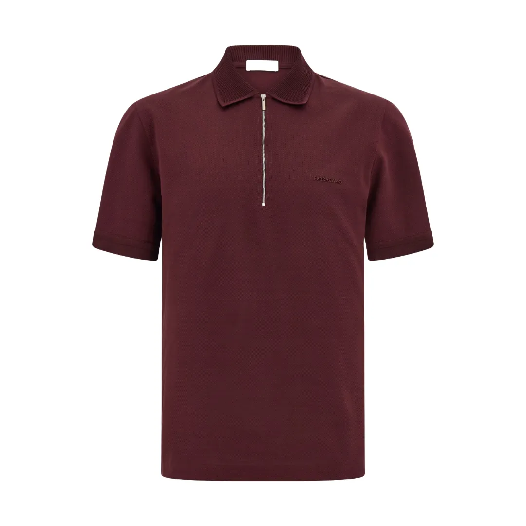 POLO SHIRT WITH ZIP COLLAR OXBLOOD
