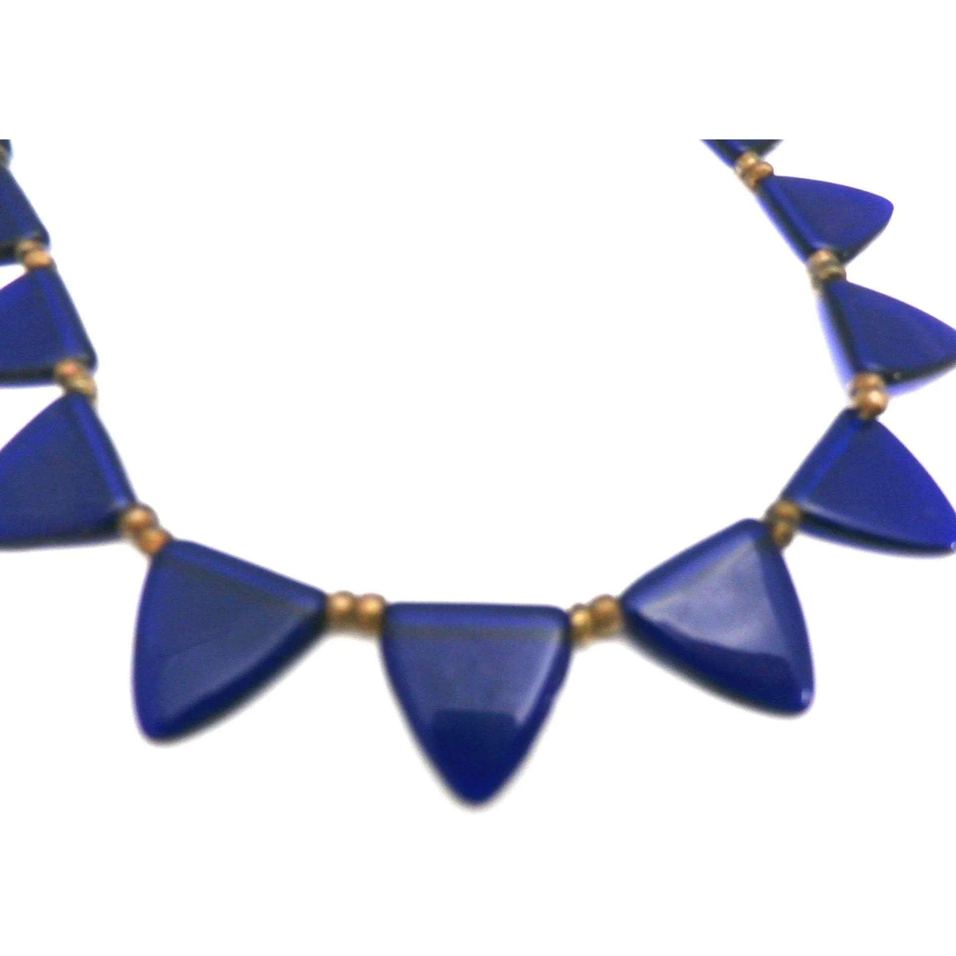 Pretty Vintage Antique Art Deco Blue Glass Triangles Necklace 1920s 16"