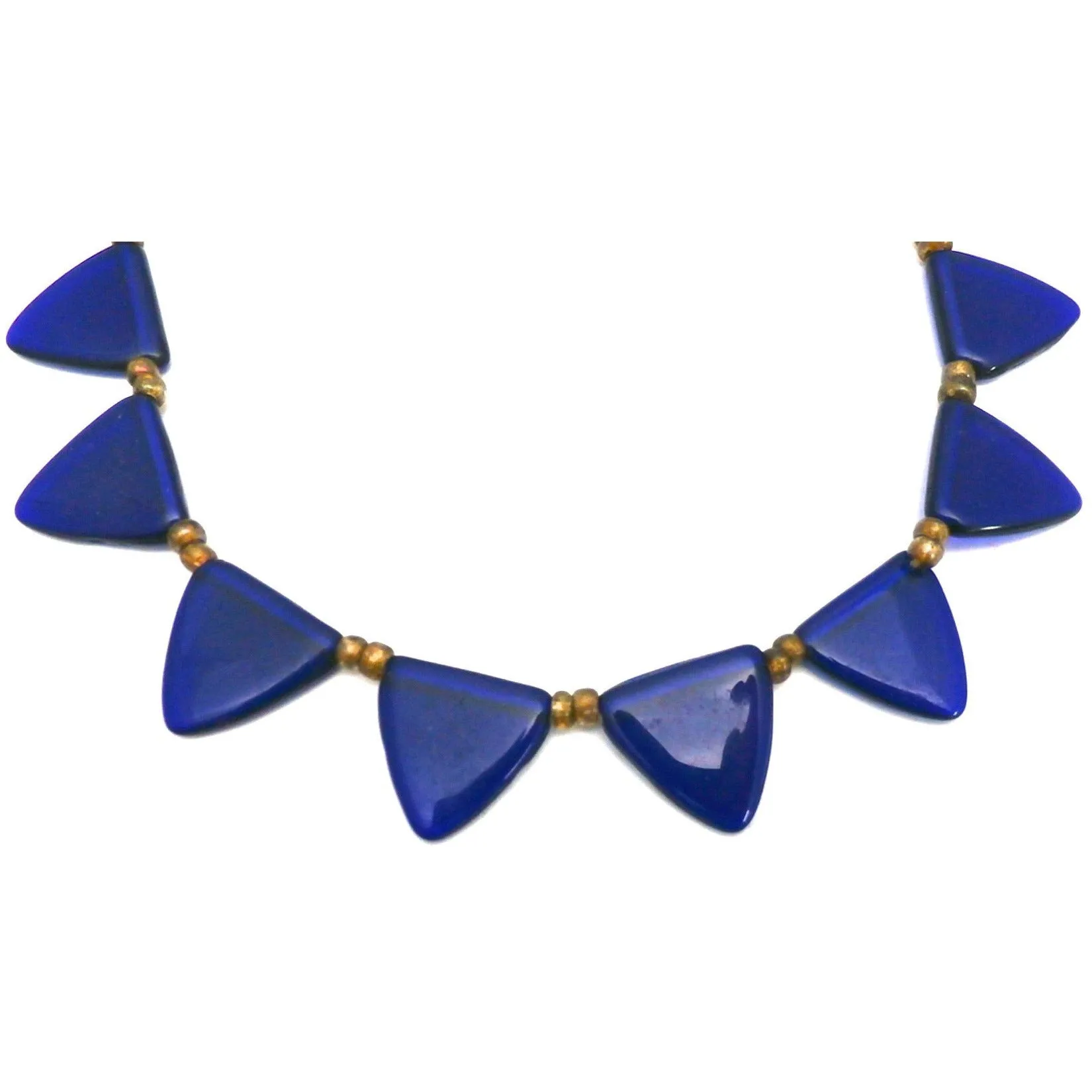 Pretty Vintage Antique Art Deco Blue Glass Triangles Necklace 1920s 16"