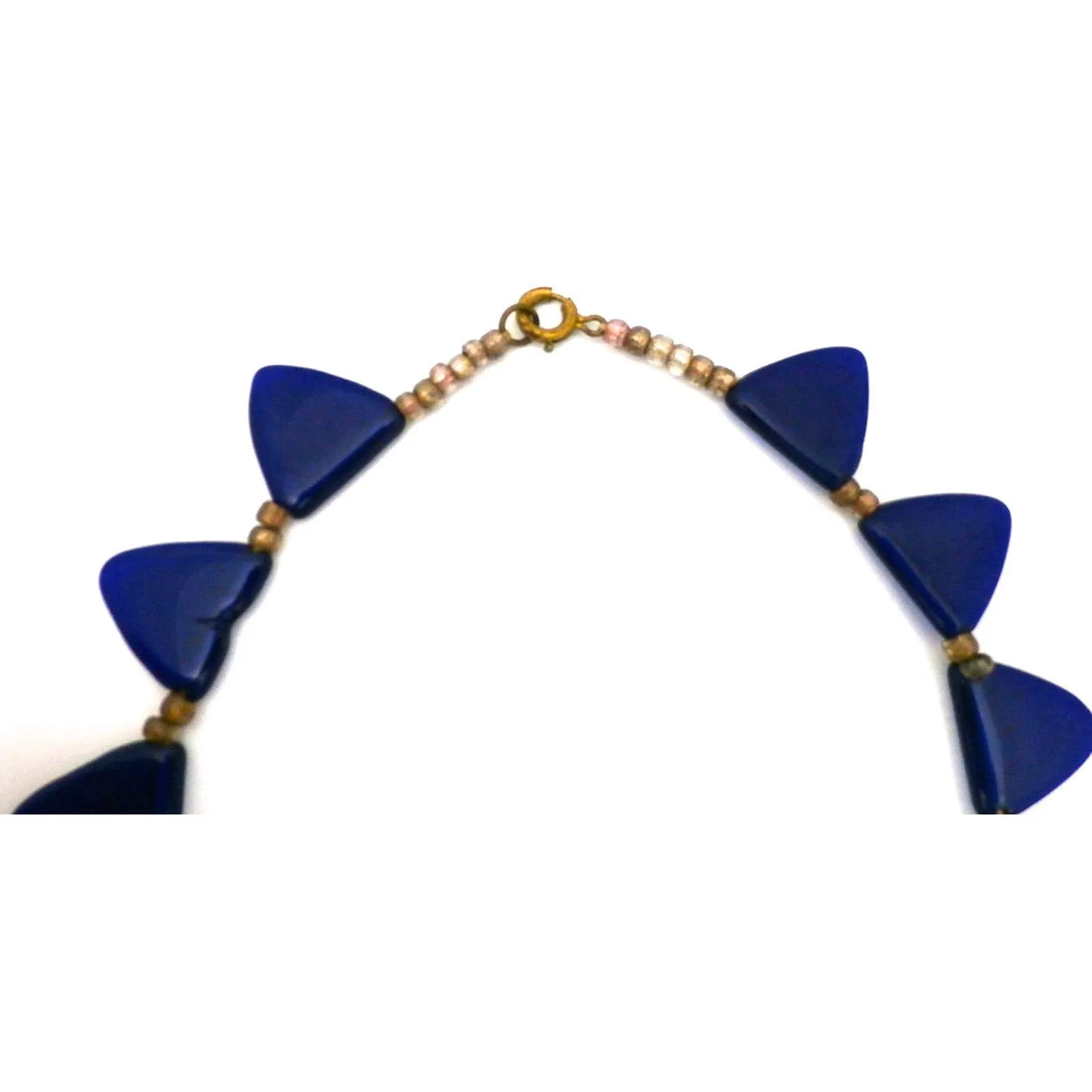 Pretty Vintage Antique Art Deco Blue Glass Triangles Necklace 1920s 16"