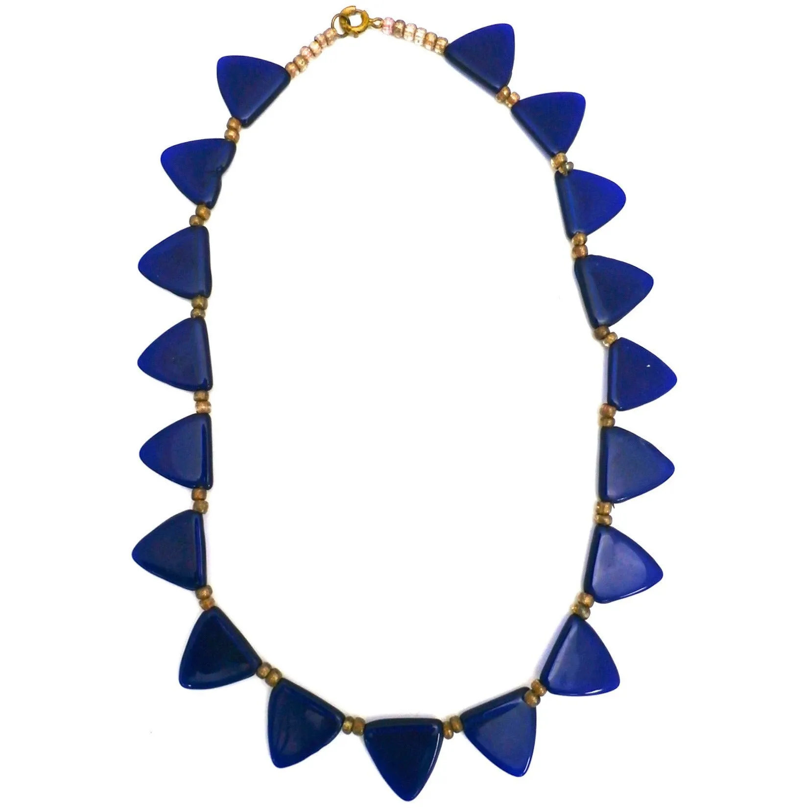 Pretty Vintage Antique Art Deco Blue Glass Triangles Necklace 1920s 16"