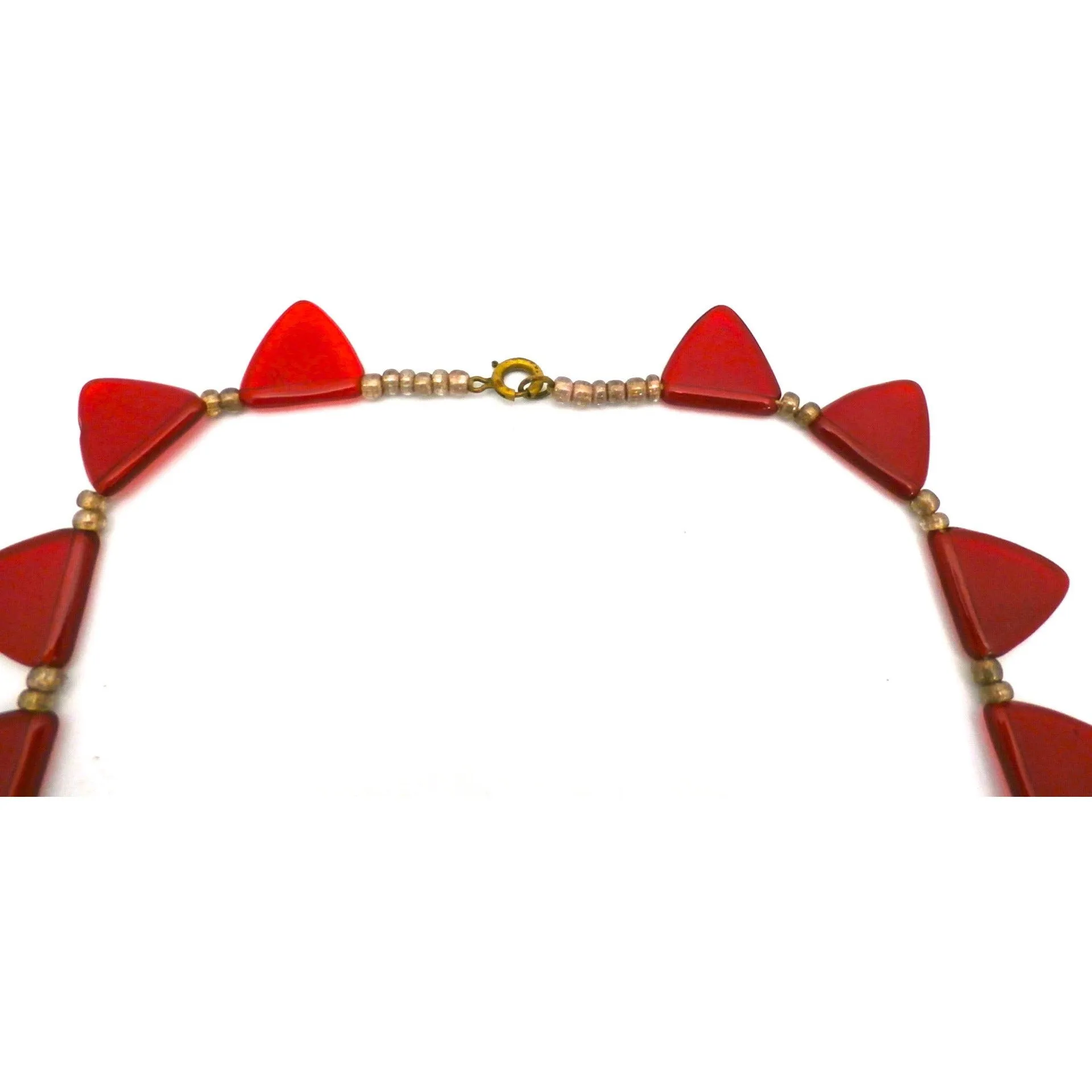 Pretty Vintage Antique Art Deco Red Glass Triangles Necklace 1920s 16"