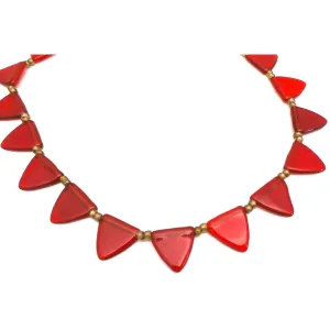 Pretty Vintage Antique Art Deco Red Glass Triangles Necklace 1920s 16"