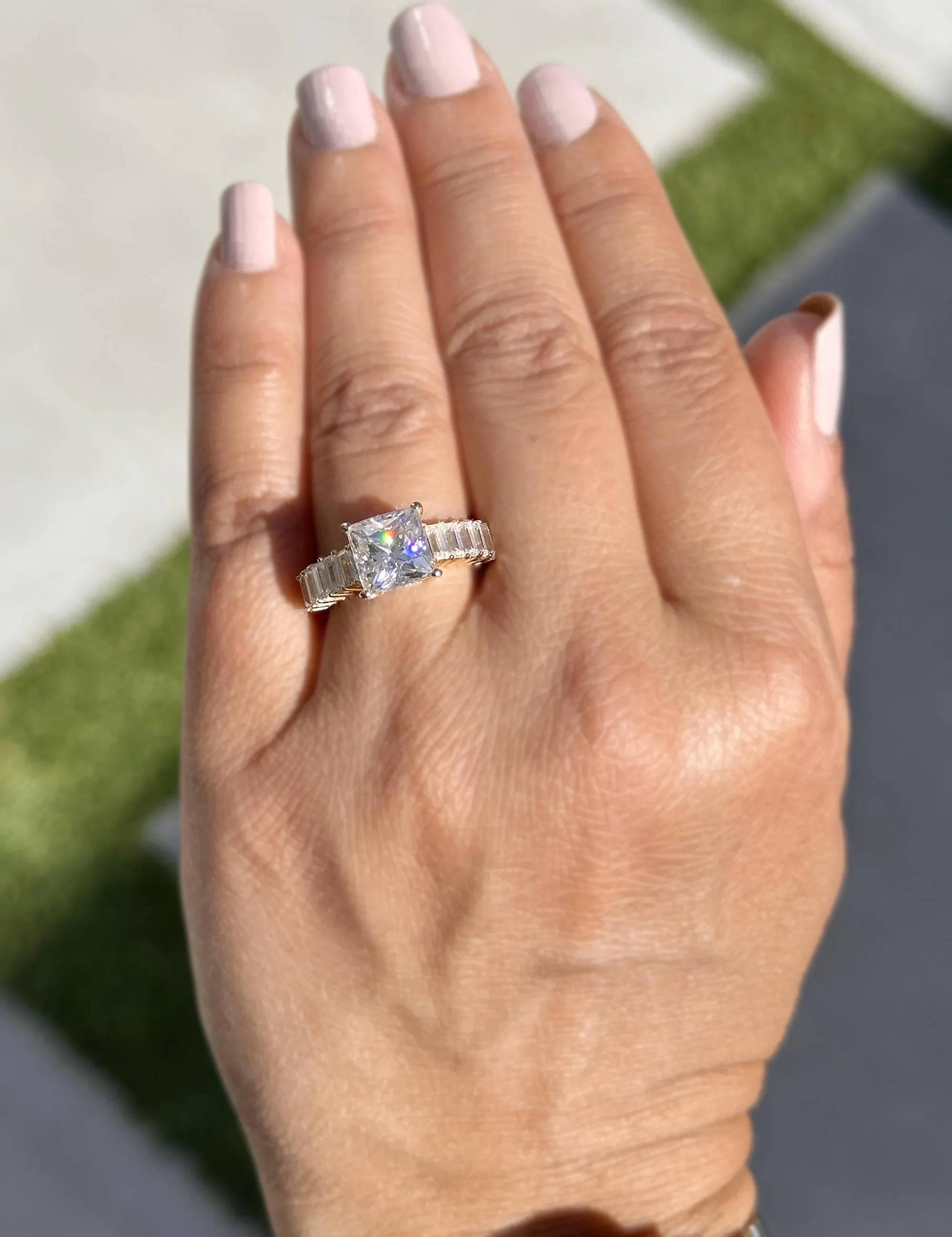 Princess Cut And Emerald Baguettes Cut Sides IGI Certified Engagement Ring 14k Solid Yellow Gold Wedding Ring Prong Set Bridal Ring 4.00ctw