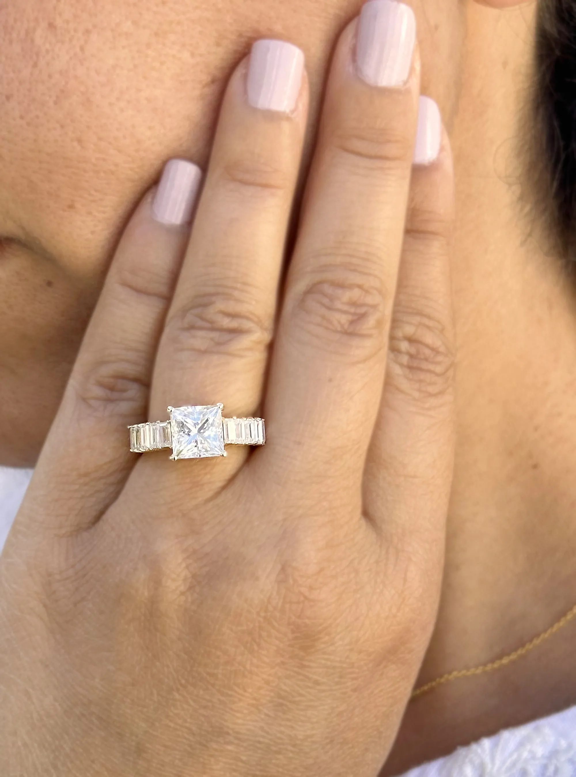 Princess Cut And Emerald Baguettes Cut Sides IGI Certified Engagement Ring 14k Solid Yellow Gold Wedding Ring Prong Set Bridal Ring 4.00ctw