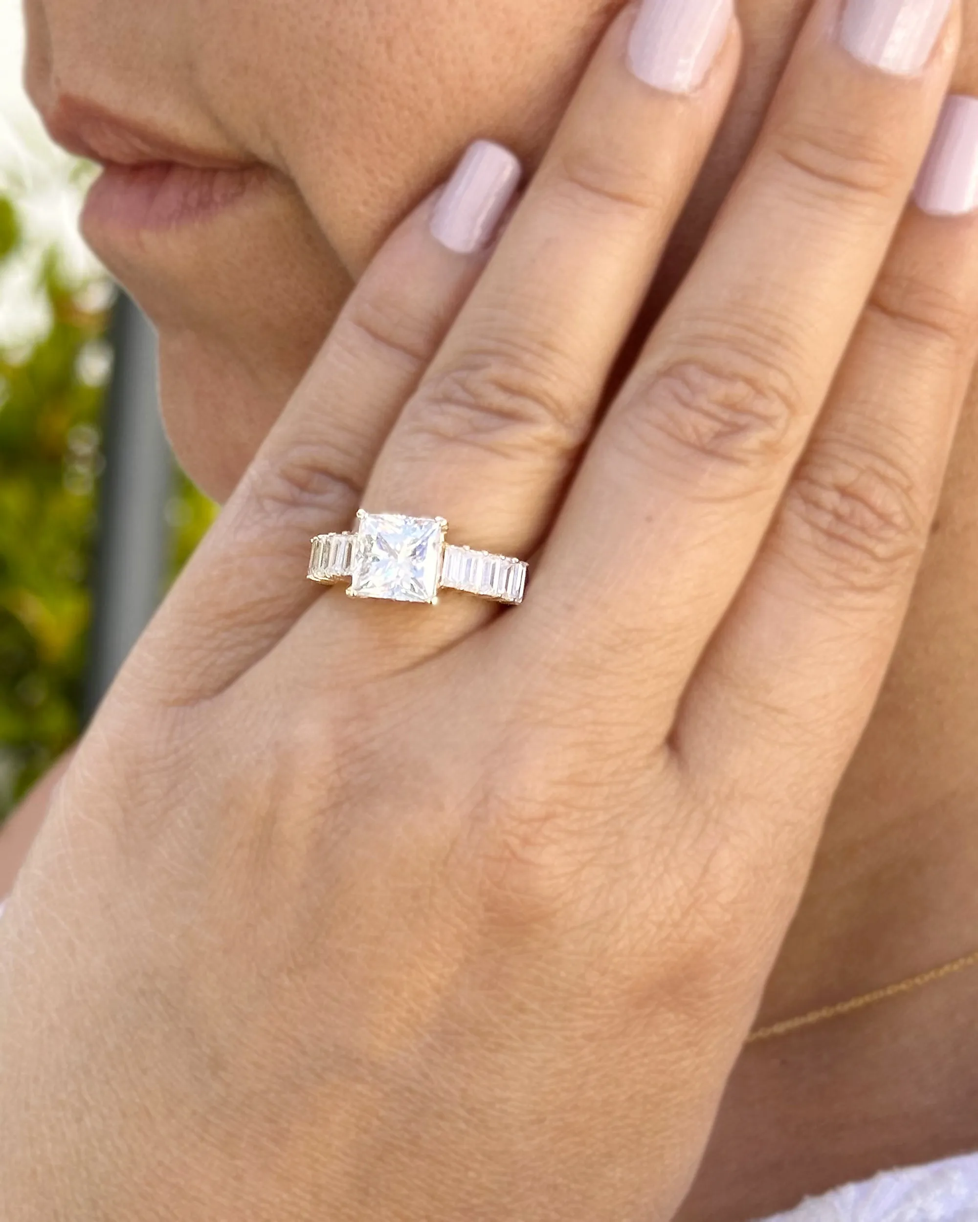 Princess Cut And Emerald Baguettes Cut Sides IGI Certified Engagement Ring 14k Solid Yellow Gold Wedding Ring Prong Set Bridal Ring 4.00ctw