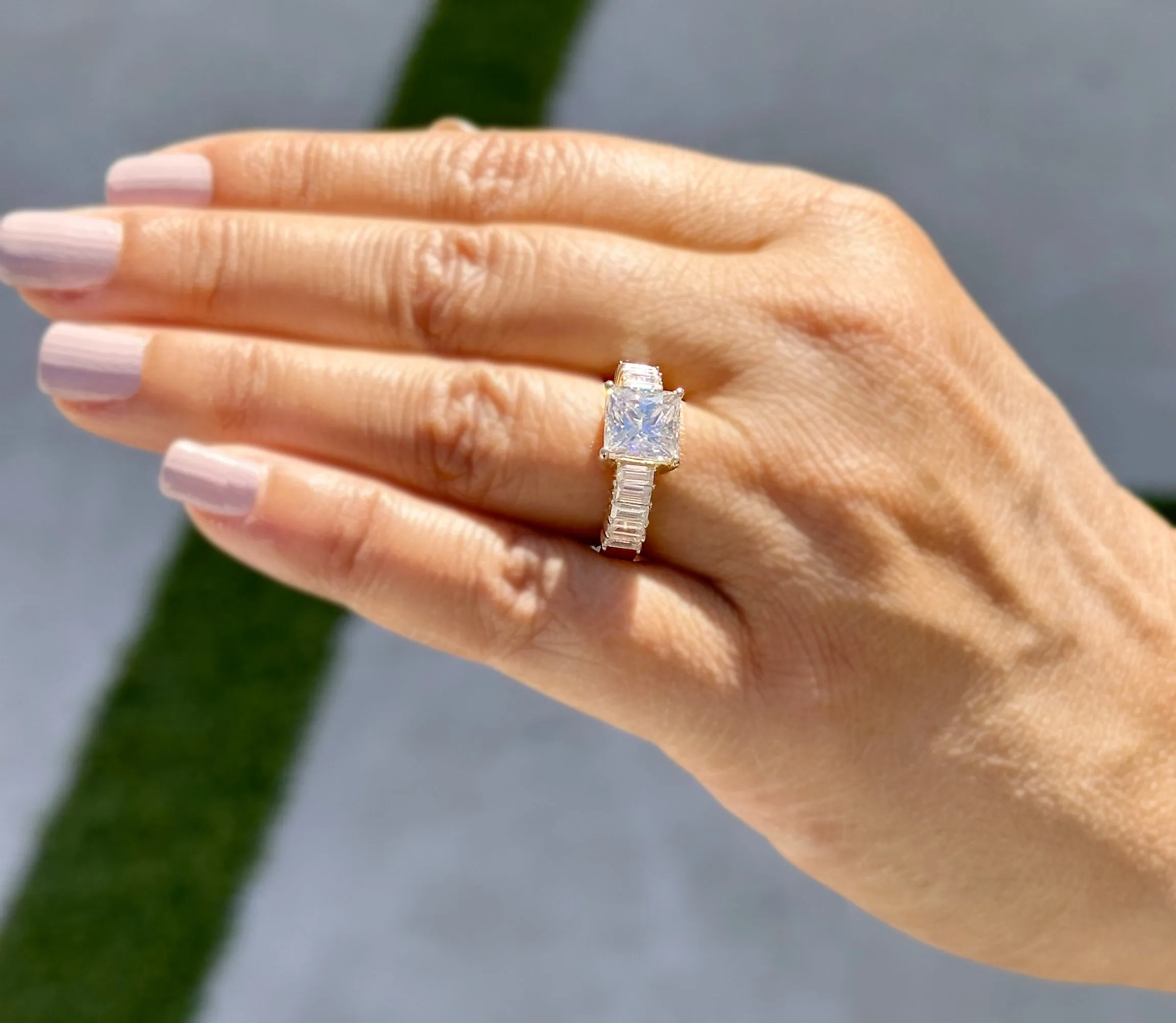 Princess Cut And Emerald Baguettes Cut Sides IGI Certified Engagement Ring 14k Solid Yellow Gold Wedding Ring Prong Set Bridal Ring 4.00ctw