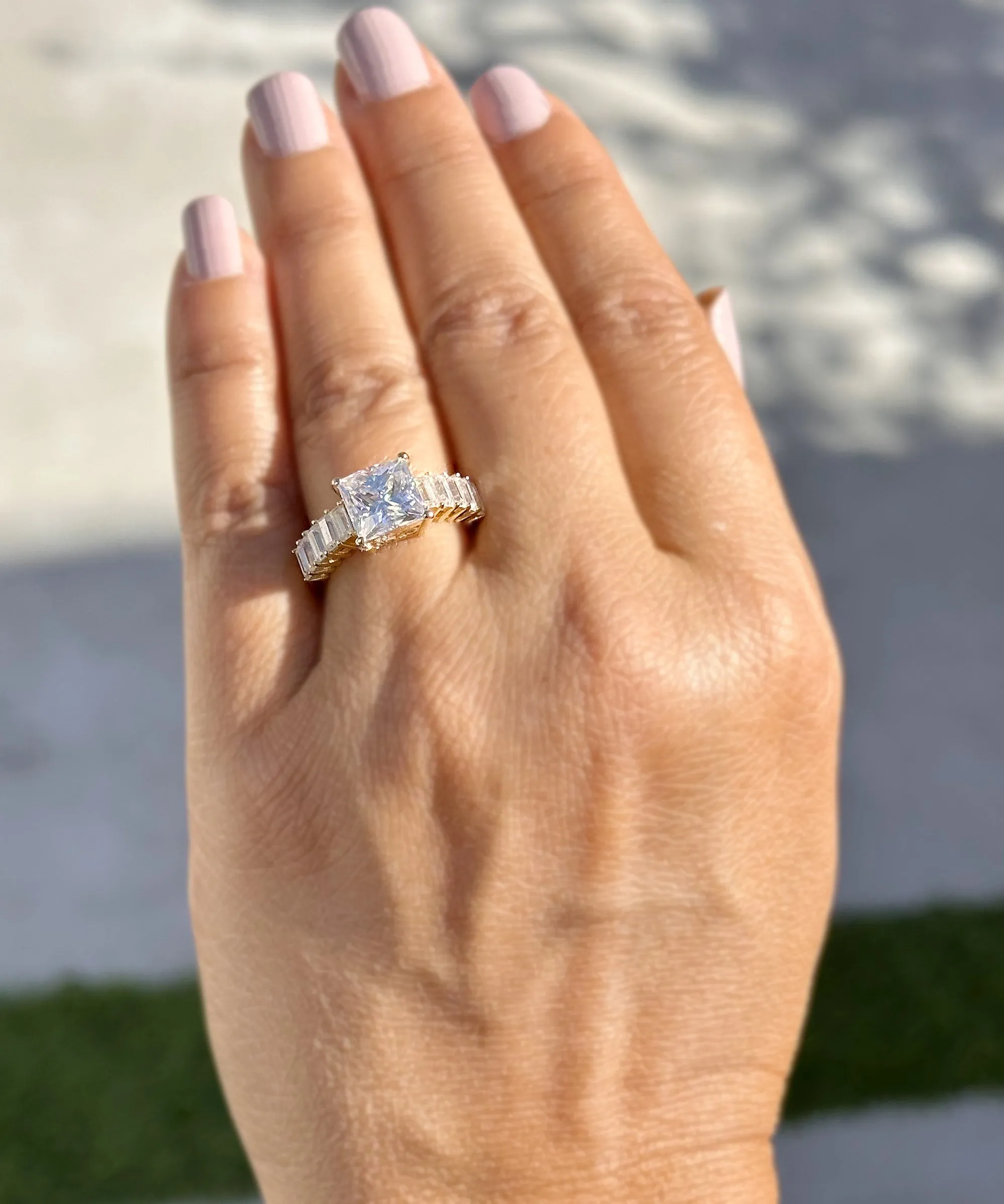 Princess Cut And Emerald Baguettes Cut Sides IGI Certified Engagement Ring 14k Solid Yellow Gold Wedding Ring Prong Set Bridal Ring 4.00ctw