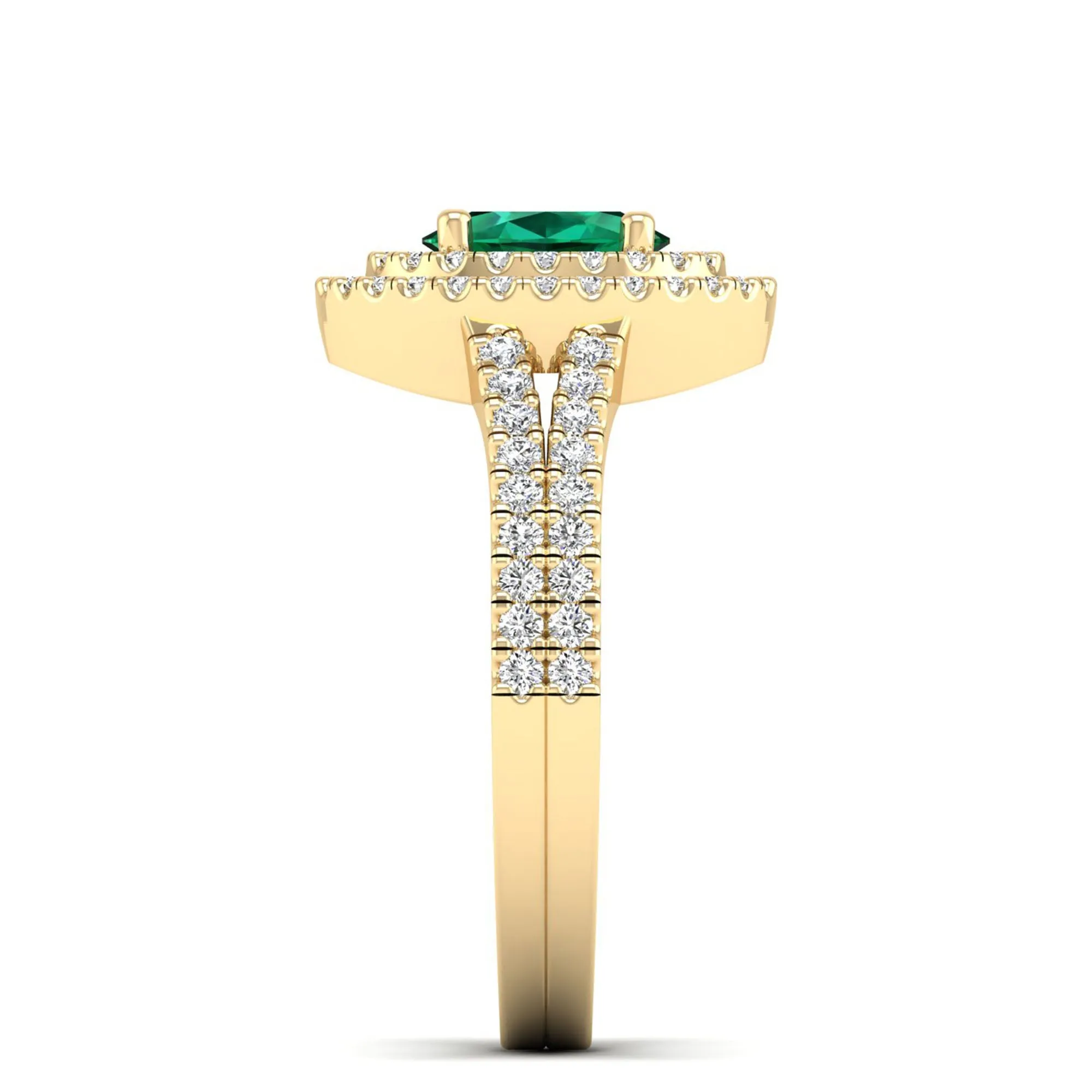 Prong-Set Double Halo Oval Emerald and Infinity Diamond Ring