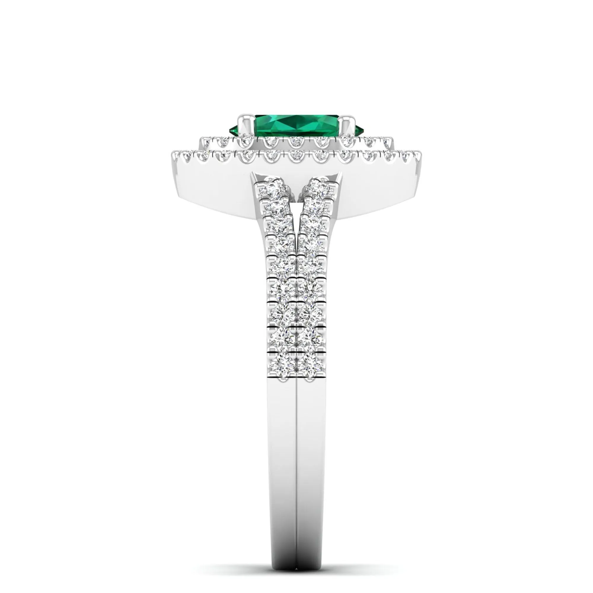 Prong-Set Double Halo Oval Emerald and Infinity Diamond Ring