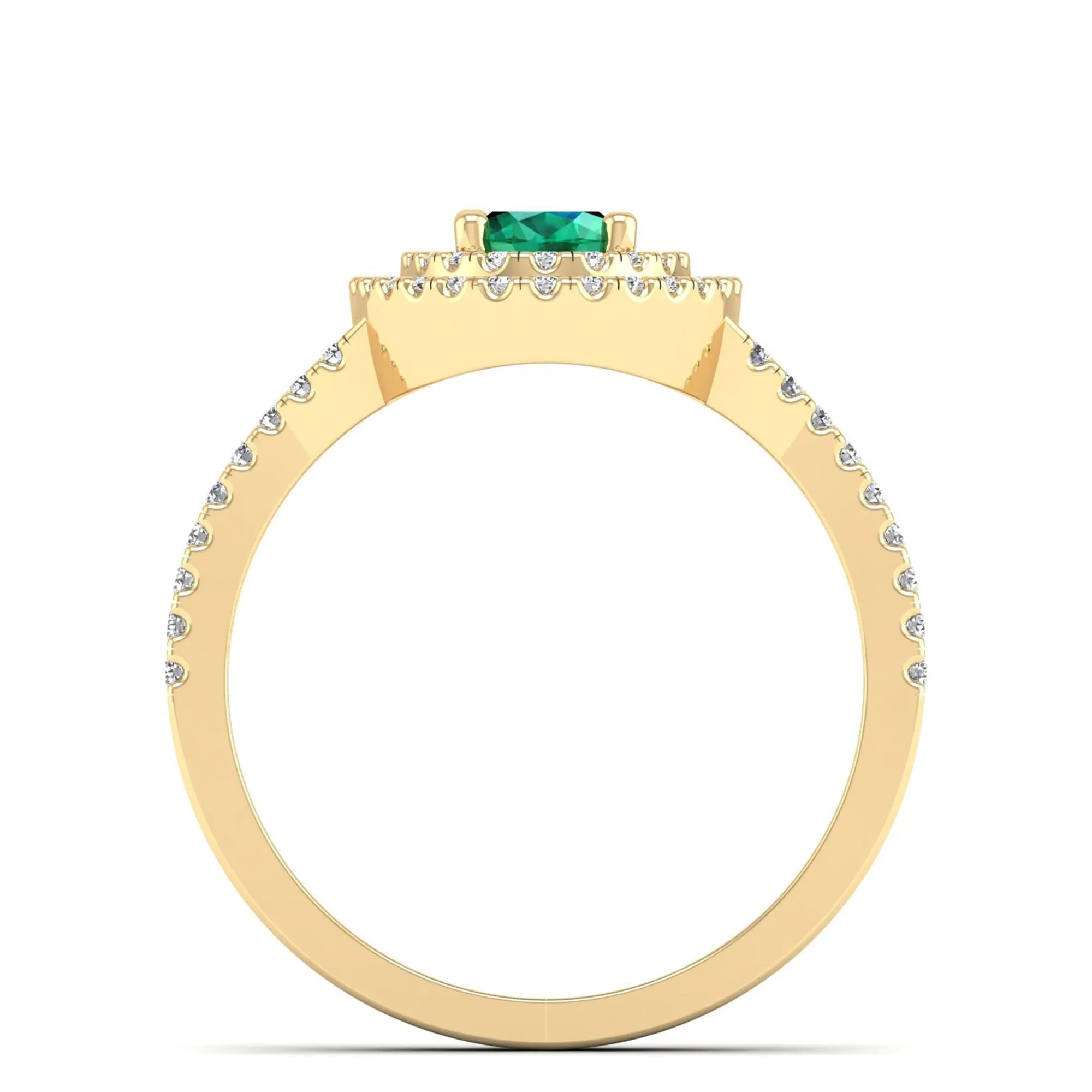 Prong-Set Double Halo Oval Emerald and Infinity Diamond Ring