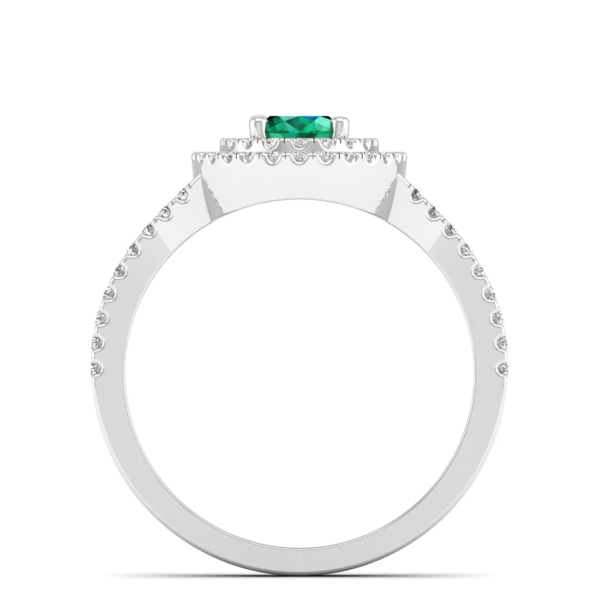 Prong-Set Double Halo Oval Emerald and Infinity Diamond Ring