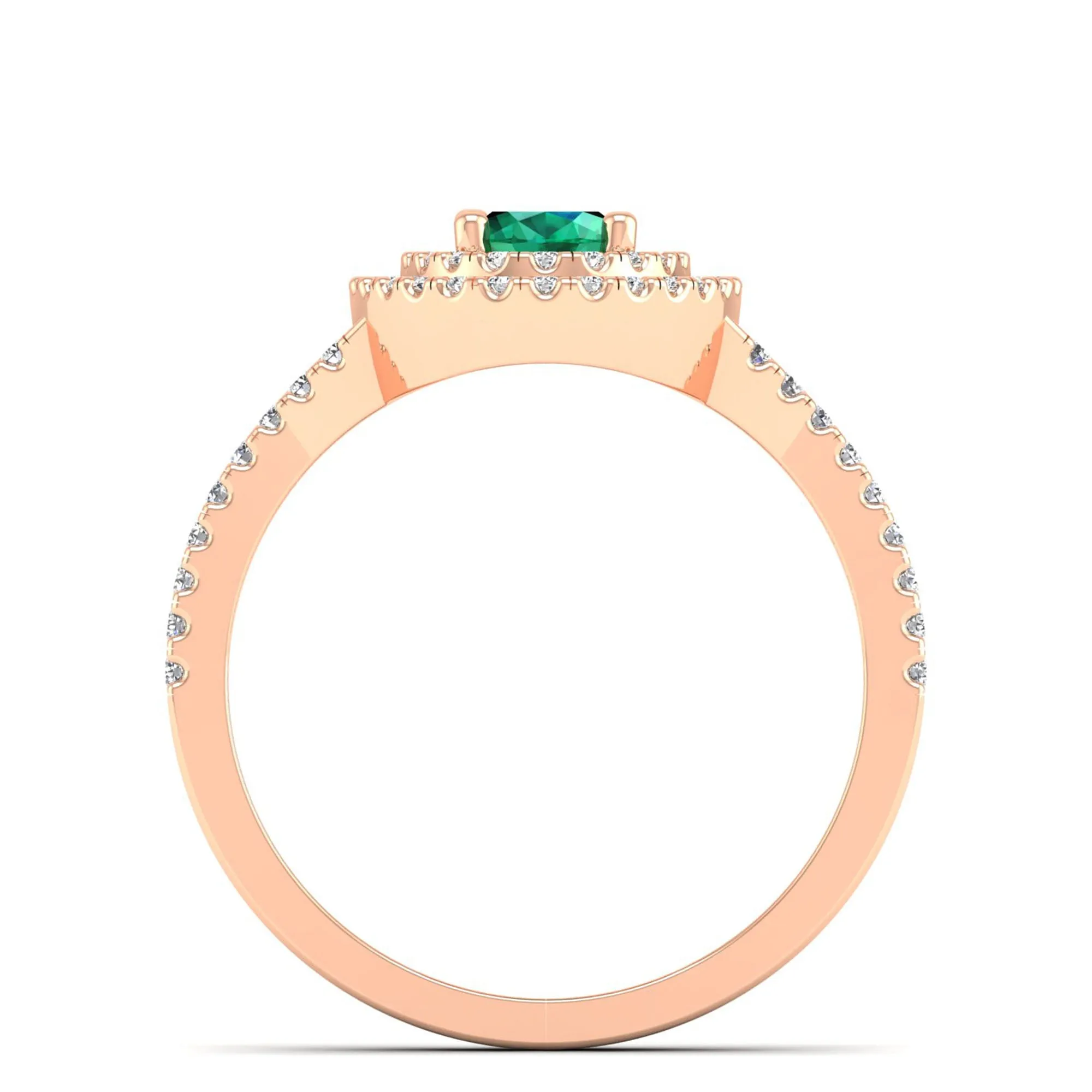 Prong-Set Double Halo Oval Emerald and Infinity Diamond Ring