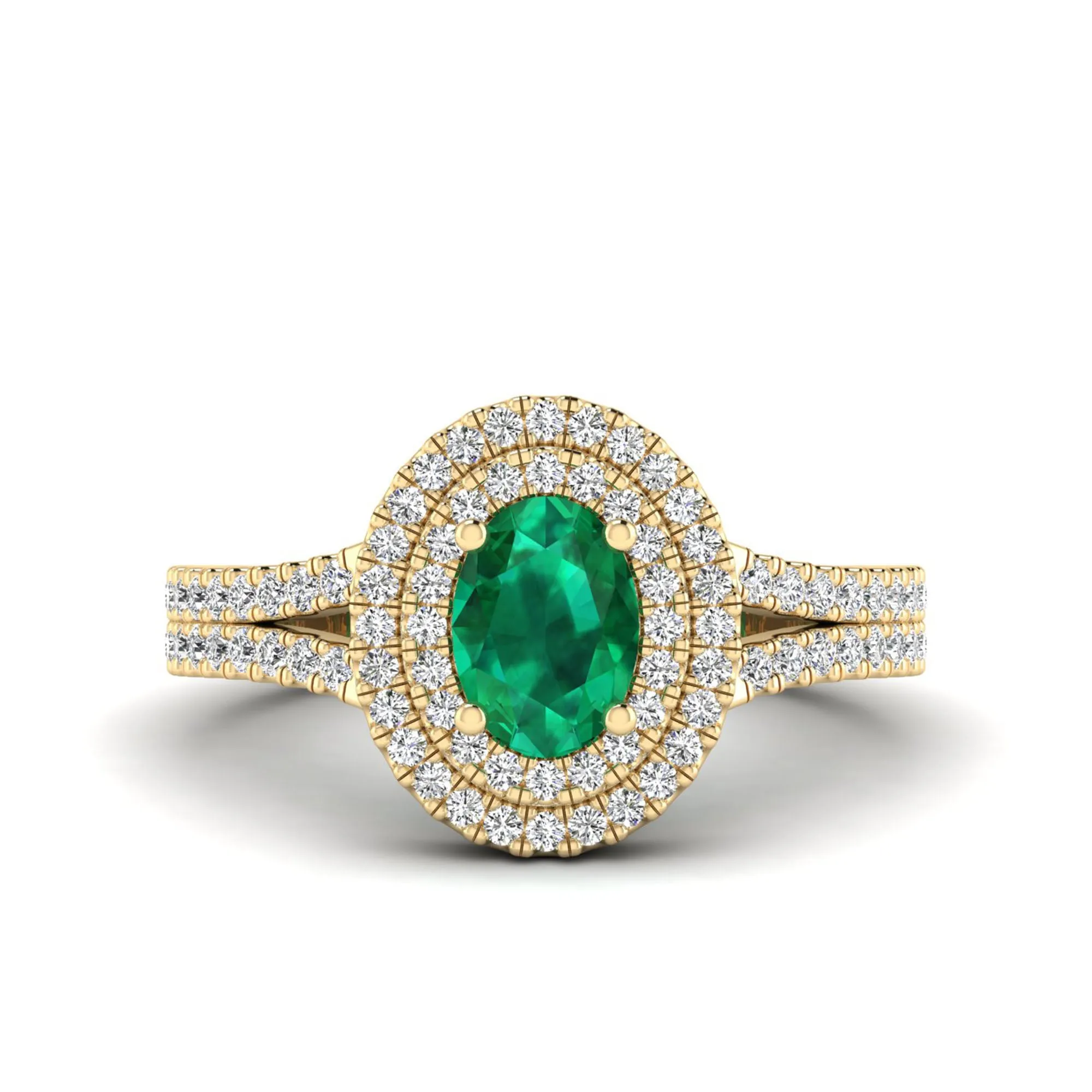 Prong-Set Double Halo Oval Emerald and Infinity Diamond Ring