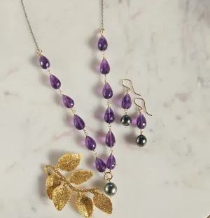 Queen of Hearts Amethyst Tahitian  Pearl Necklace