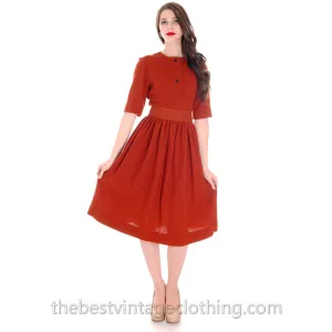 Rare 1950s Marimekko Wool Day Dress Nutmeg Color Sz EU 42  37-28-Free