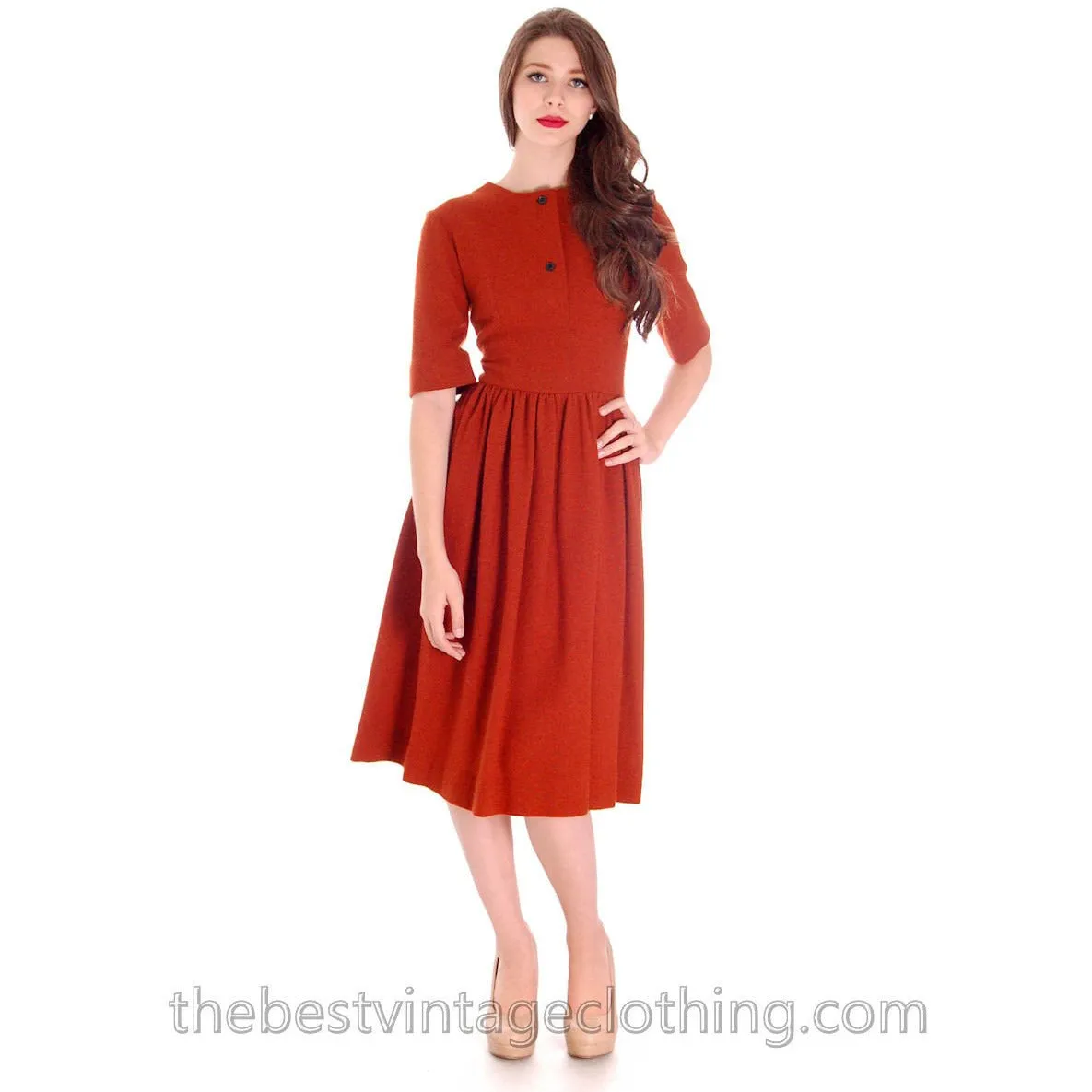 Rare 1950s Marimekko Wool Day Dress Nutmeg Color Sz EU 42  37-28-Free