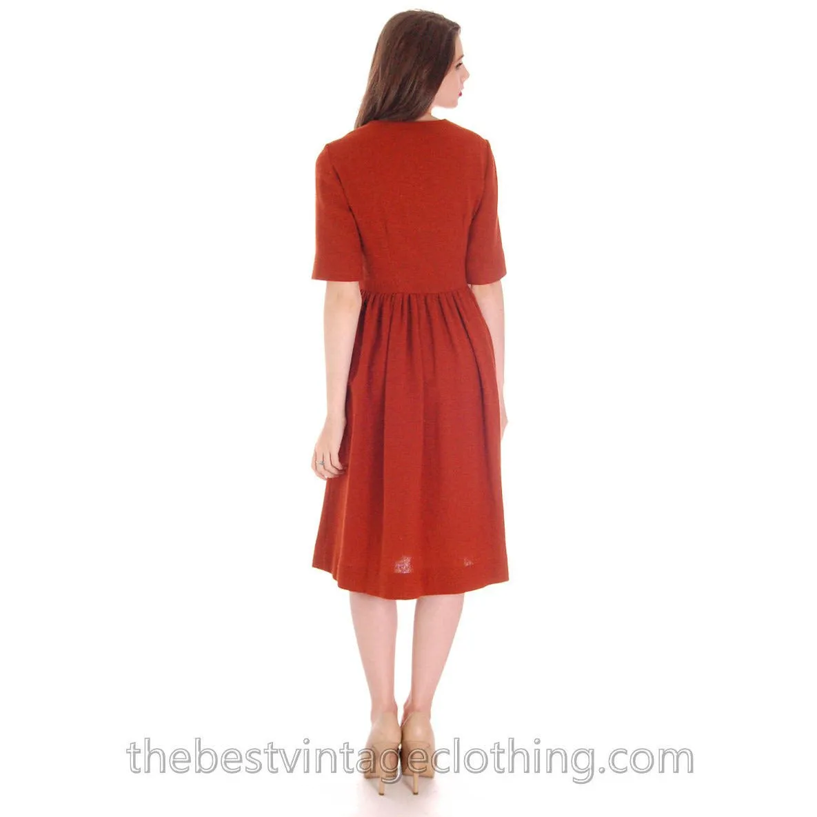 Rare 1950s Marimekko Wool Day Dress Nutmeg Color Sz EU 42  37-28-Free