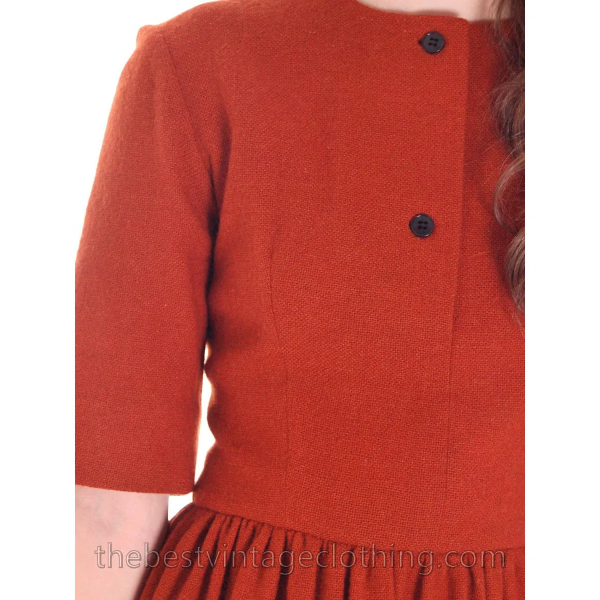 Rare 1950s Marimekko Wool Day Dress Nutmeg Color Sz EU 42  37-28-Free