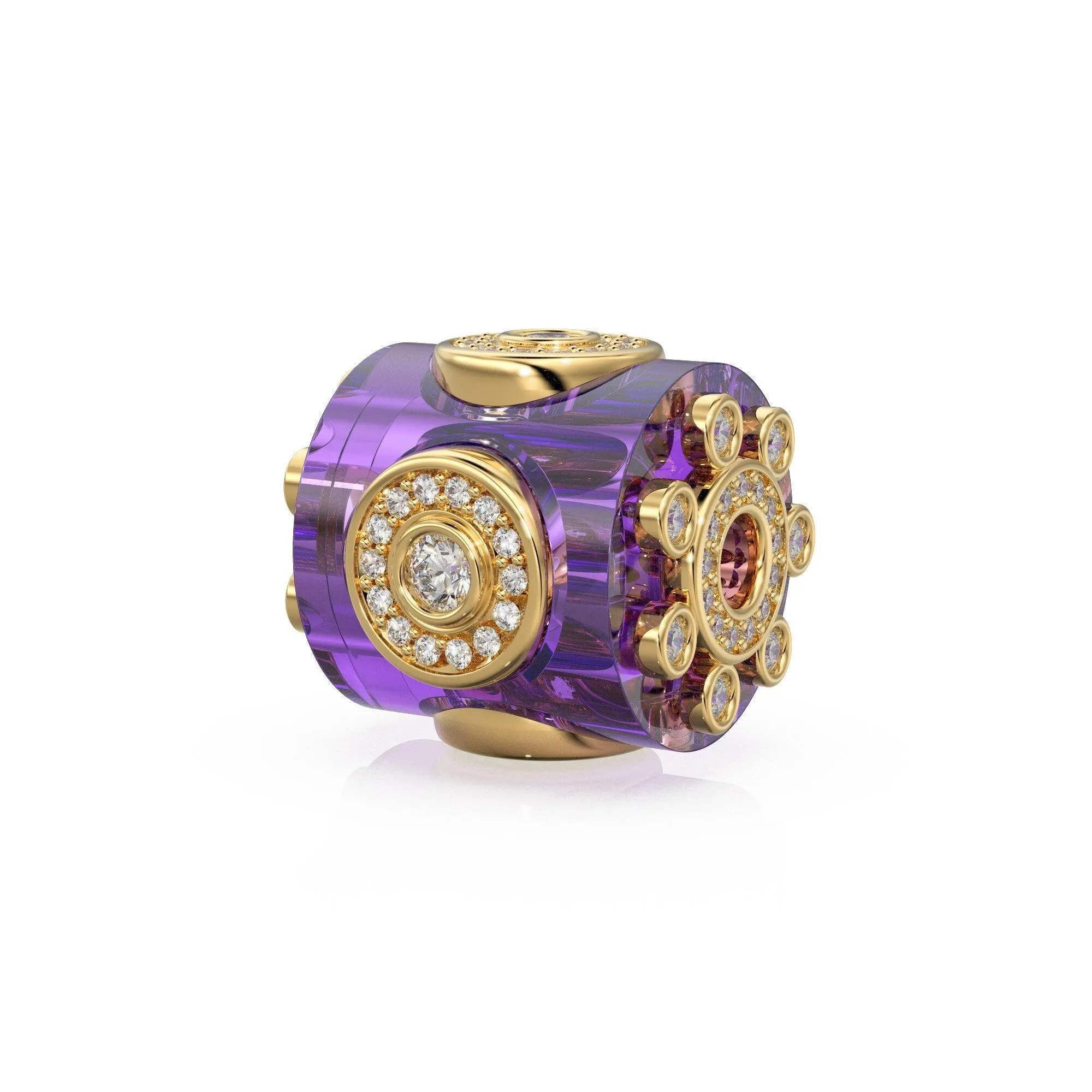 Rare Amethyst Diamond 18k Solid Yellow Gold Spacer Beads / Jewelry Making Handmade Supplies / Designer Luxury Gemstone Gold Findings