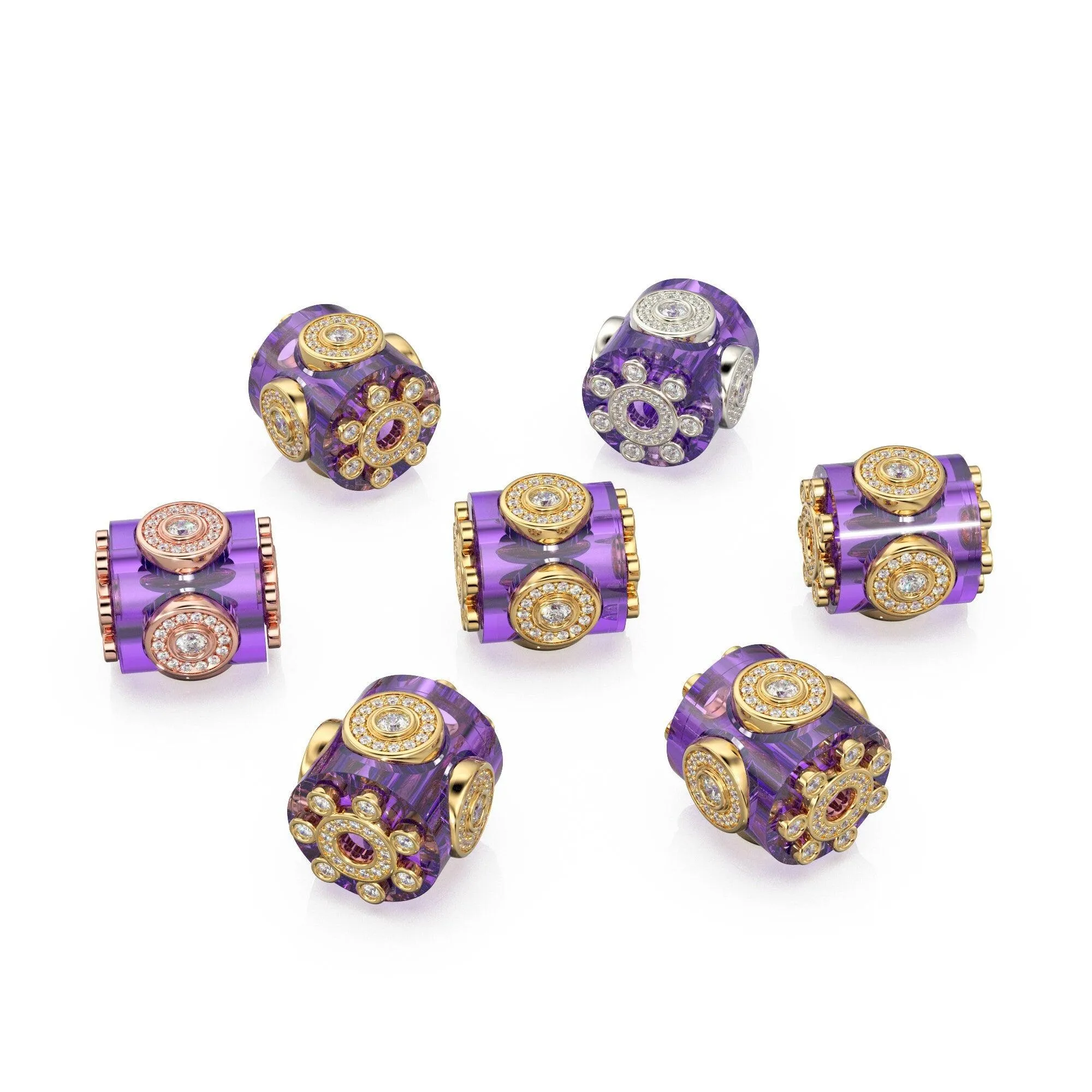 Rare Amethyst Diamond 18k Solid Yellow Gold Spacer Beads / Jewelry Making Handmade Supplies / Designer Luxury Gemstone Gold Findings