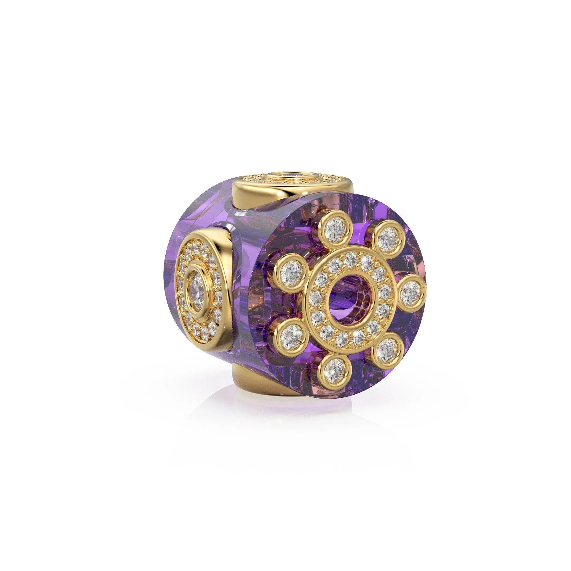 Rare Amethyst Diamond 18k Solid Yellow Gold Spacer Beads / Jewelry Making Handmade Supplies / Designer Luxury Gemstone Gold Findings