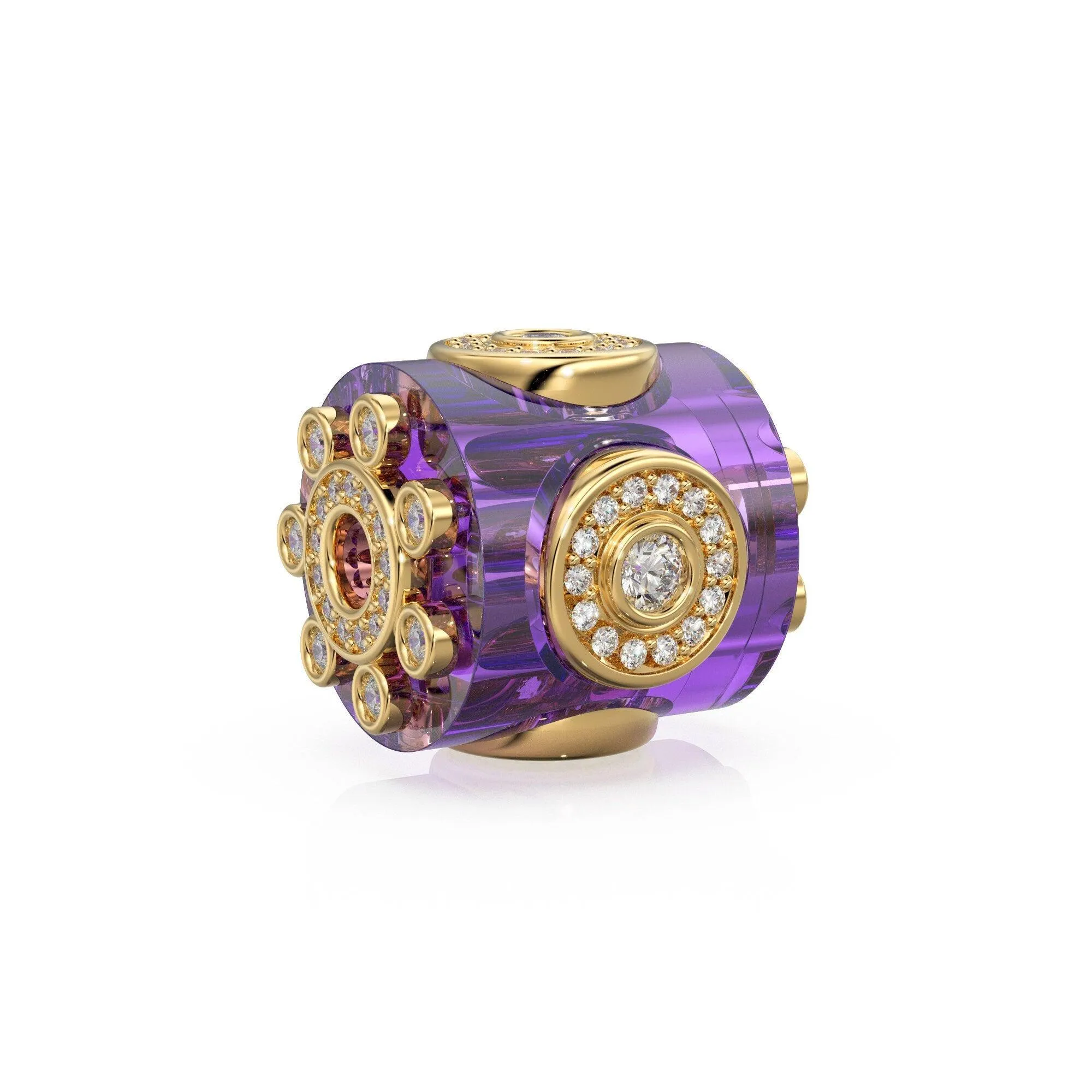 Rare Amethyst Diamond 18k Solid Yellow Gold Spacer Beads / Jewelry Making Handmade Supplies / Designer Luxury Gemstone Gold Findings