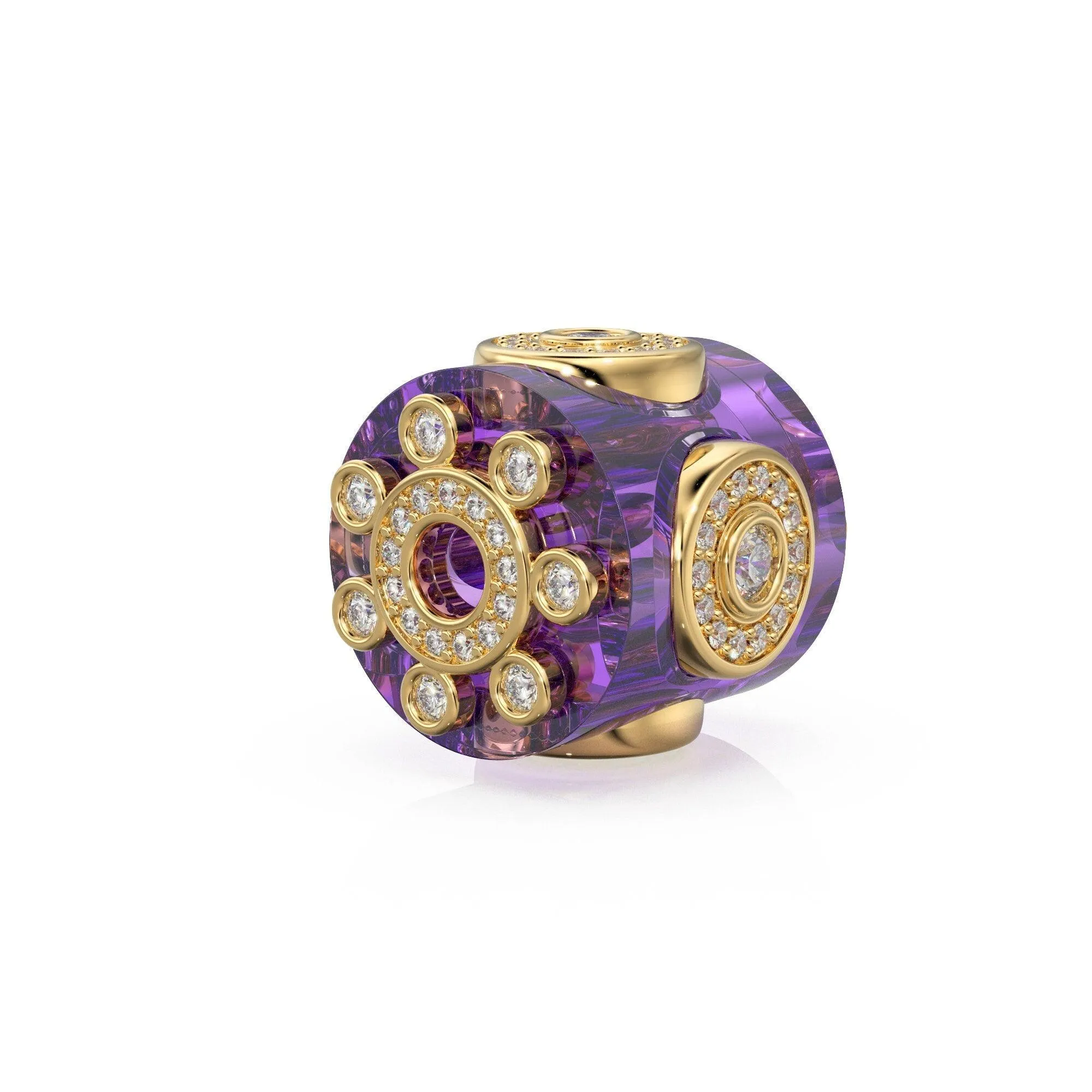 Rare Amethyst Diamond 18k Solid Yellow Gold Spacer Beads / Jewelry Making Handmade Supplies / Designer Luxury Gemstone Gold Findings