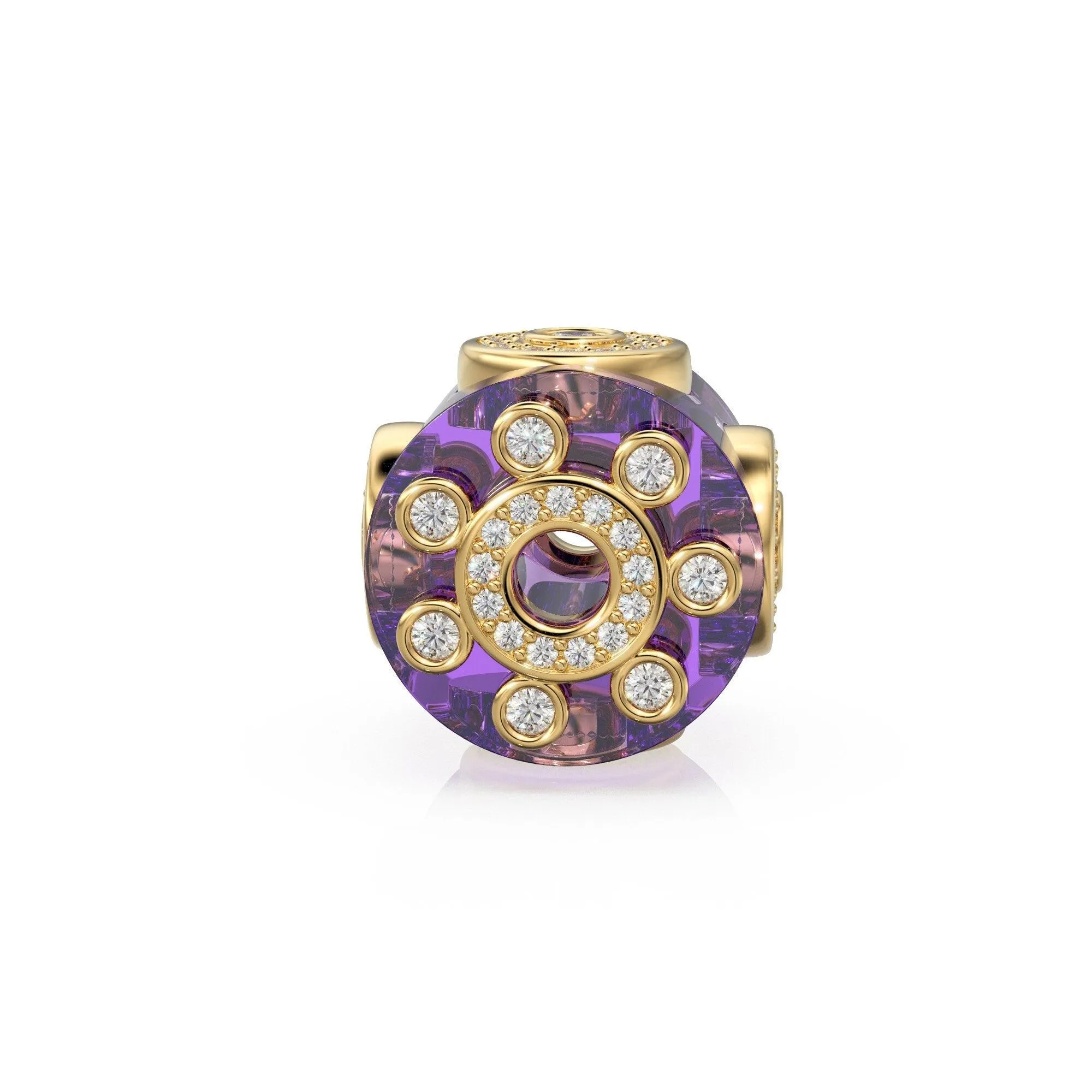 Rare Amethyst Diamond 18k Solid Yellow Gold Spacer Beads / Jewelry Making Handmade Supplies / Designer Luxury Gemstone Gold Findings