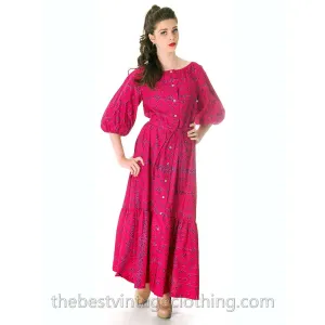 Rare Marimekko Love Letter Rakkauskirje Tarha Pattern Fuchsia Pink Annika Rimala Vintage Maxi Dress  S-M 1970s-80s