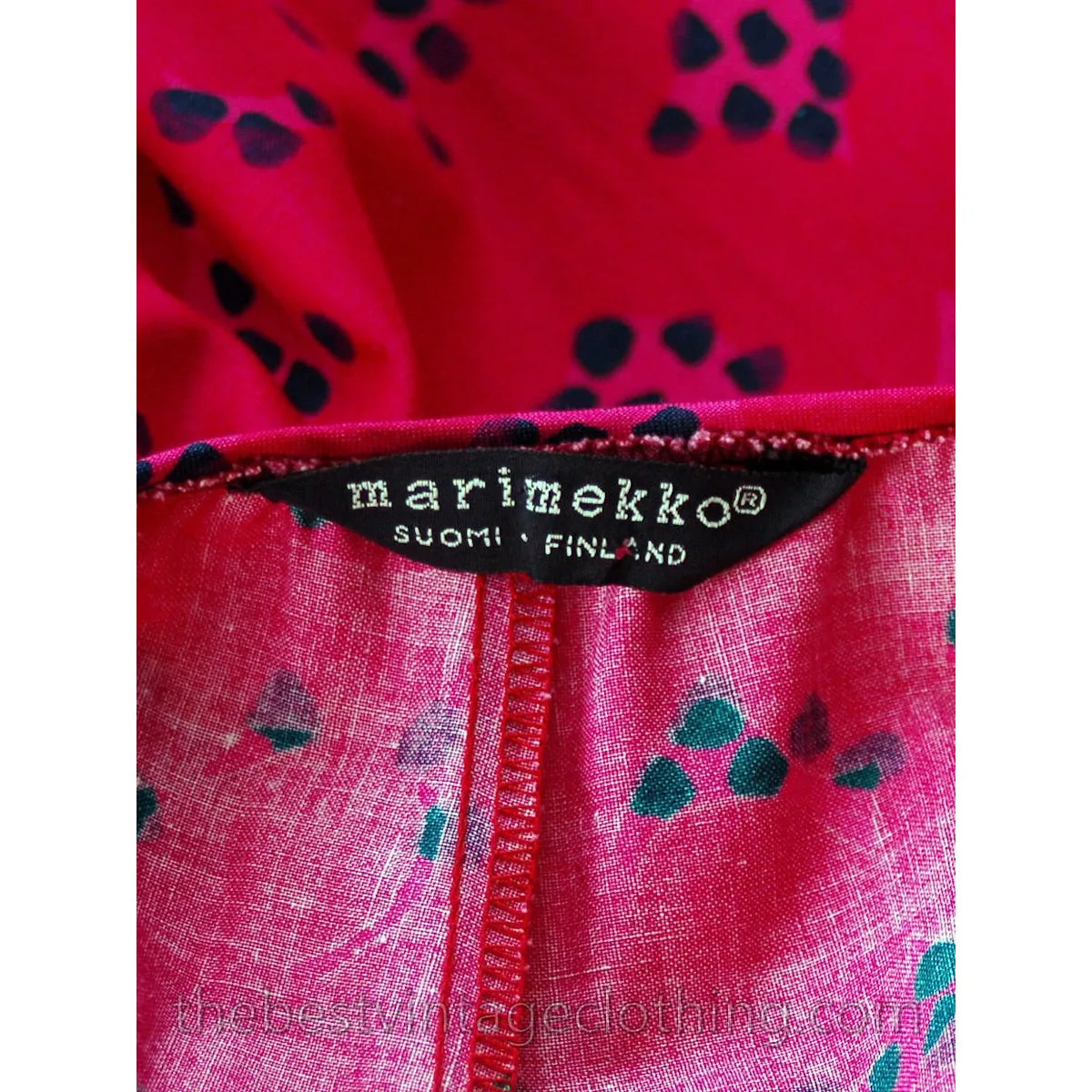 Rare Marimekko Love Letter Rakkauskirje Tarha Pattern Fuchsia Pink Annika Rimala Vintage Maxi Dress  S-M 1970s-80s