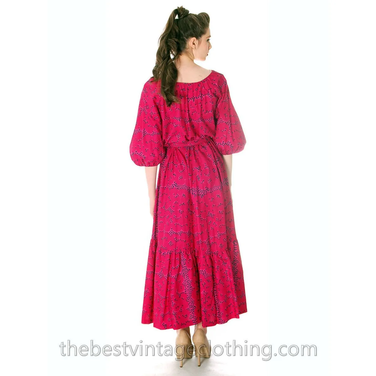 Rare Marimekko Rakkauskirje Love Letter Tarha Pattern Fuchsia Pink NOS Annika Rimala Vintage Maxi Dress  42/14