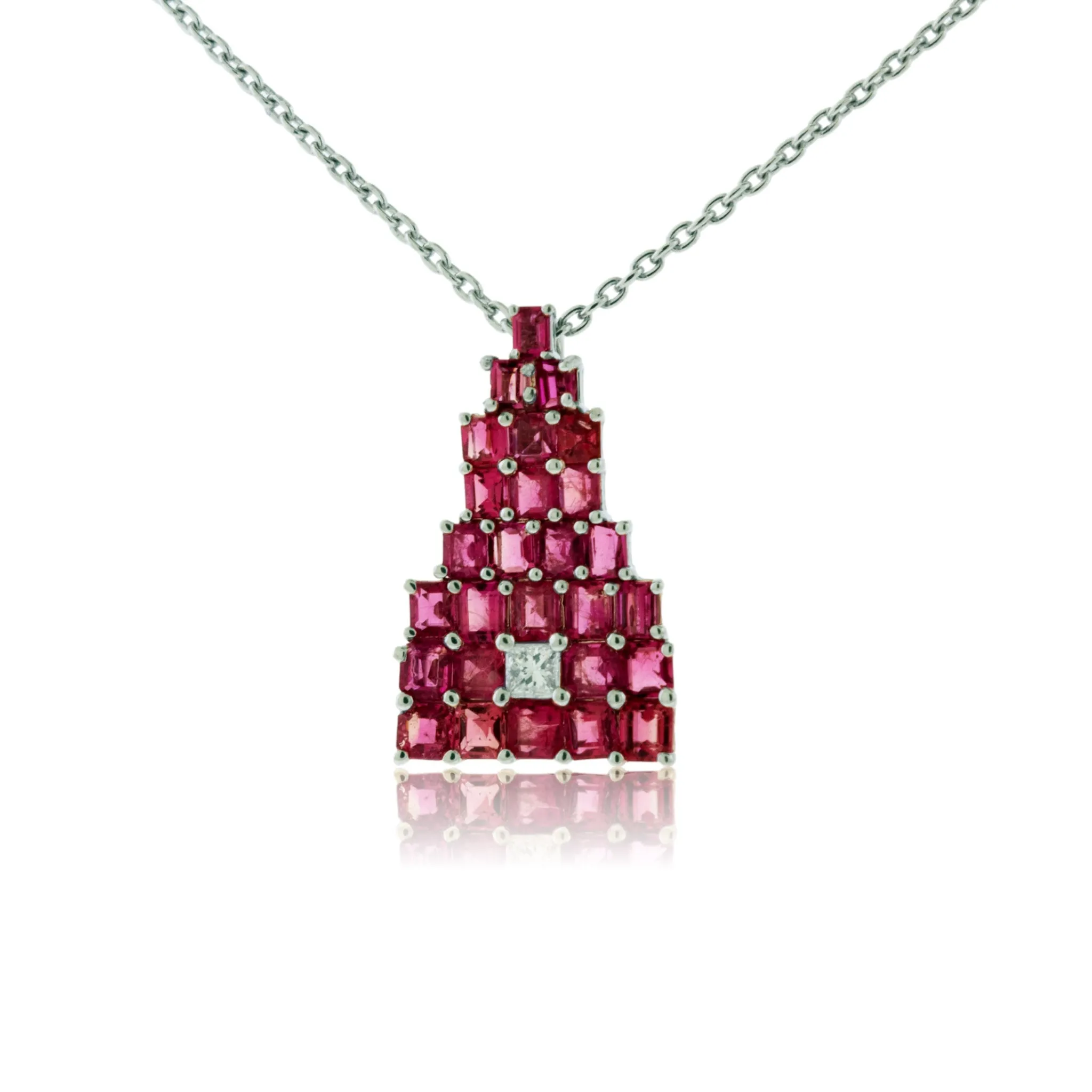 Rare Red Emerald Emerald-Cut Cluster Style Pendant