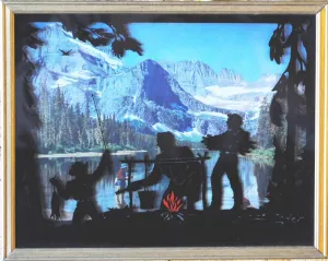 Reverse Painted Glass Silhouette Vintage Framed Print