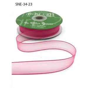 Ribbon - 3/4 Inch Soft Sheer Ribbon with Thin Solid Edge - Watermelon