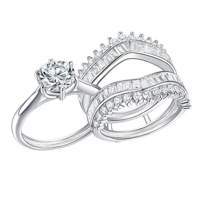 Round and Emerald Cut Diamond Engagement Insert Ring Set