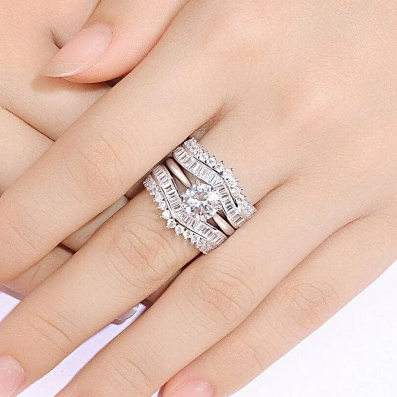 Round and Emerald Cut Diamond Engagement Insert Ring Set